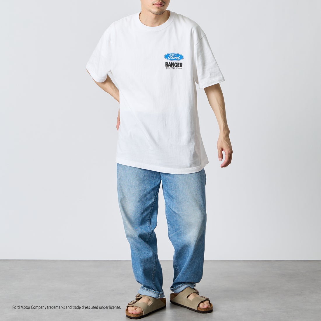 GOOD ROCK SPEED [グッドロックスピード] 別注 FORD ロゴバックプリントTシャツ [INTN-079-JF] WHITE &&モデル身長：168cm 着用サイズ：L&&CK SPEED [グッドロックスピード] 別注 FORD ロゴバックプリントTシャツ [INTN-079-JF] WHITE