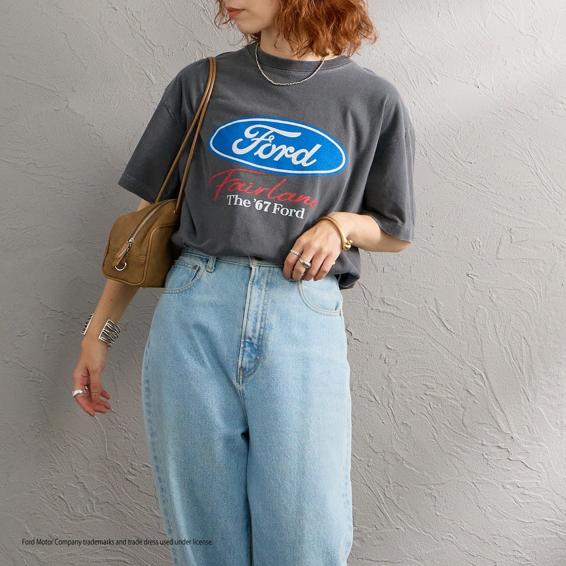 GOOD ROCK SPEED [グッドロックスピード] 別注 FORD ロゴプリントTシャツ [INTN-080-JF] CHARCOAL &&モデル身長：158cm 着用サイズ：M&&