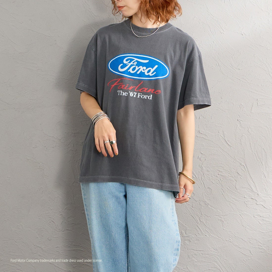 GOOD ROCK SPEED [グッドロックスピード] 別注 FORD ロゴプリントTシャツ [INTN-080-JF] CHARCOAL &&モデル身長：158cm 着用サイズ：M&&