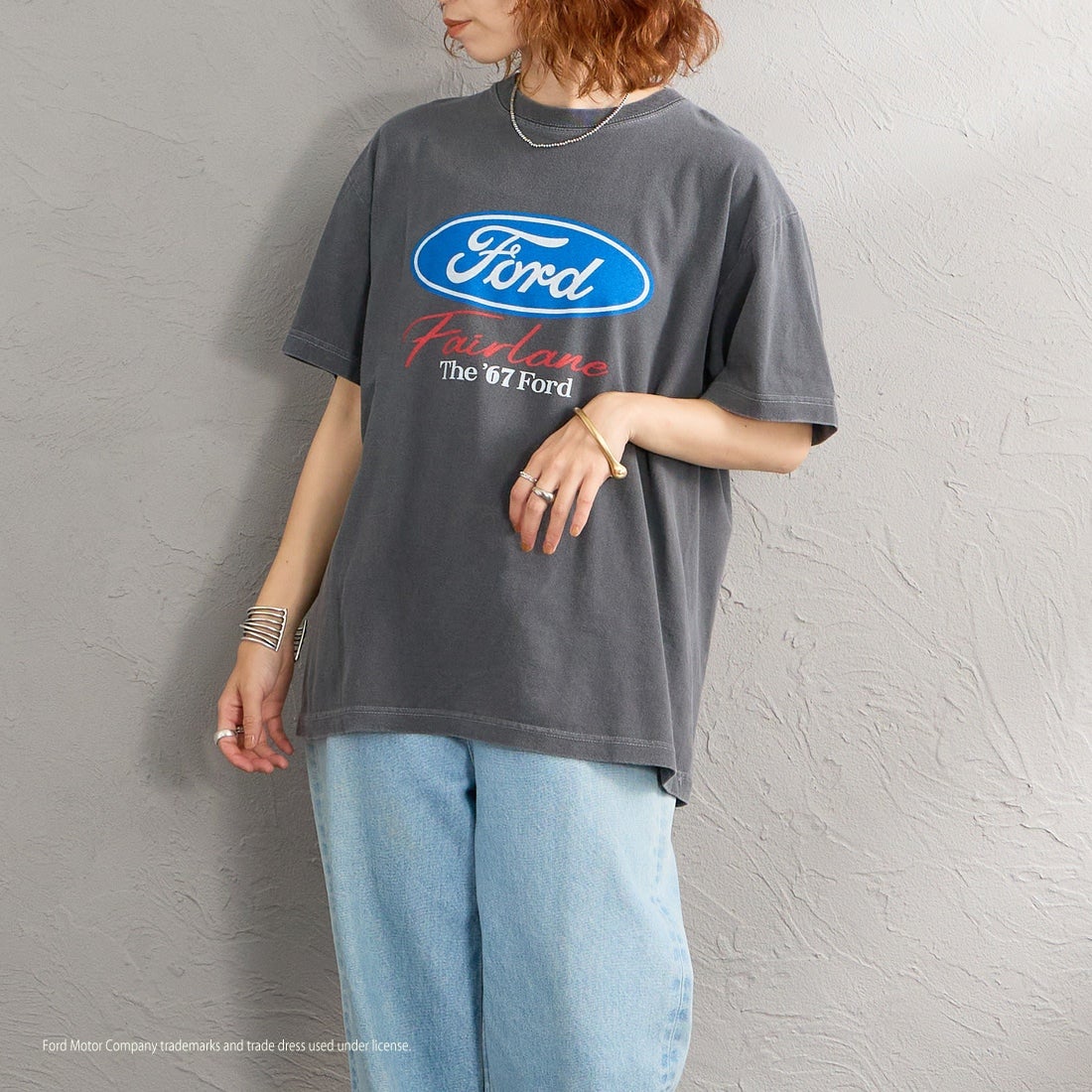 GOOD ROCK SPEED [グッドロックスピード] 別注 FORD ロゴプリントTシャツ [INTN-080-JF] CHARCOAL &&モデル身長：158cm 着用サイズ：M&&