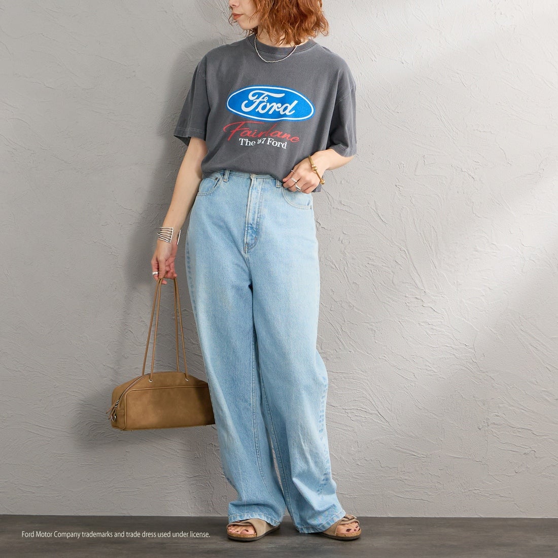 GOOD ROCK SPEED [グッドロックスピード] 別注 FORD ロゴプリントTシャツ [INTN-080-JF] CHARCOAL &&モデル身長：158cm 着用サイズ：M&&