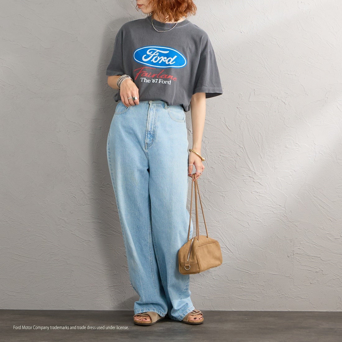 GOOD ROCK SPEED [グッドロックスピード] 別注 FORD ロゴプリントTシャツ [INTN-080-JF] CHARCOAL &&モデル身長：158cm 着用サイズ：M&&