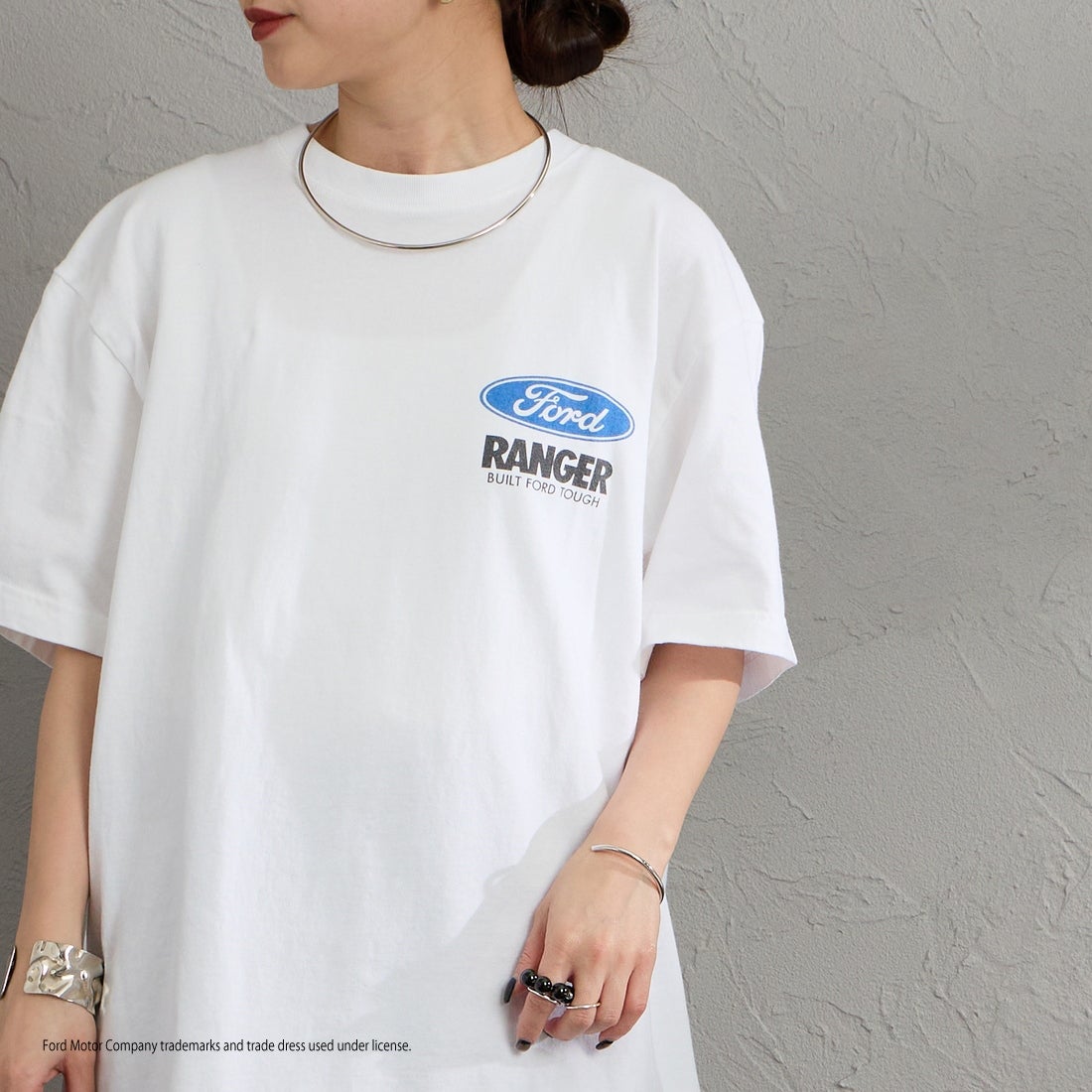 GOOD ROCK SPEED [グッドロックスピード] 別注 FORD ロゴバックプリントTシャツ [INTN-079-JF] WHITE &&モデル身長：150cm 着用サイズ：M&&