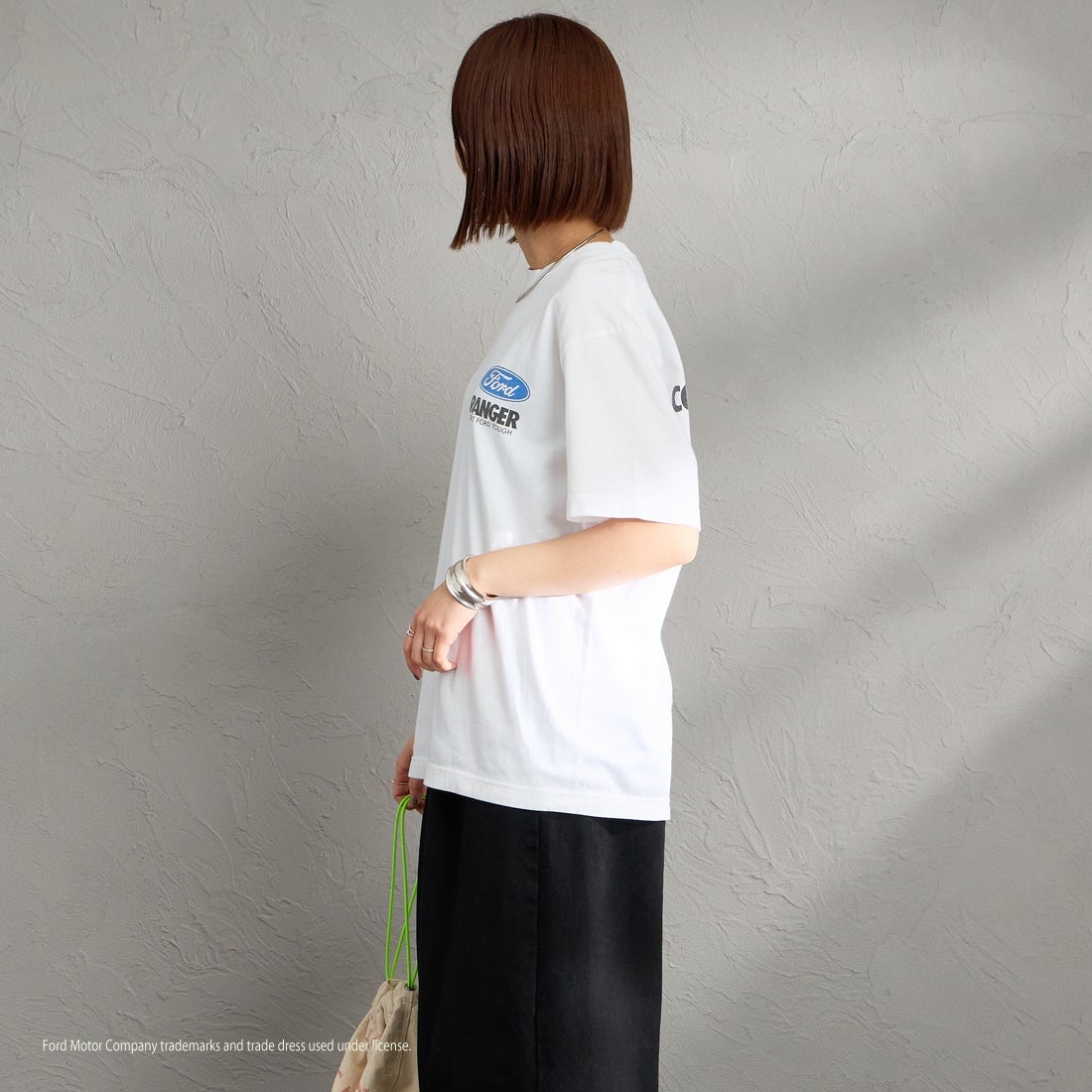 GOOD ROCK SPEED [グッドロックスピード] 別注 FORD ロゴバックプリントTシャツ [INTN-079-JF] WHITE &&モデル身長：159cm 着用サイズ：M&&