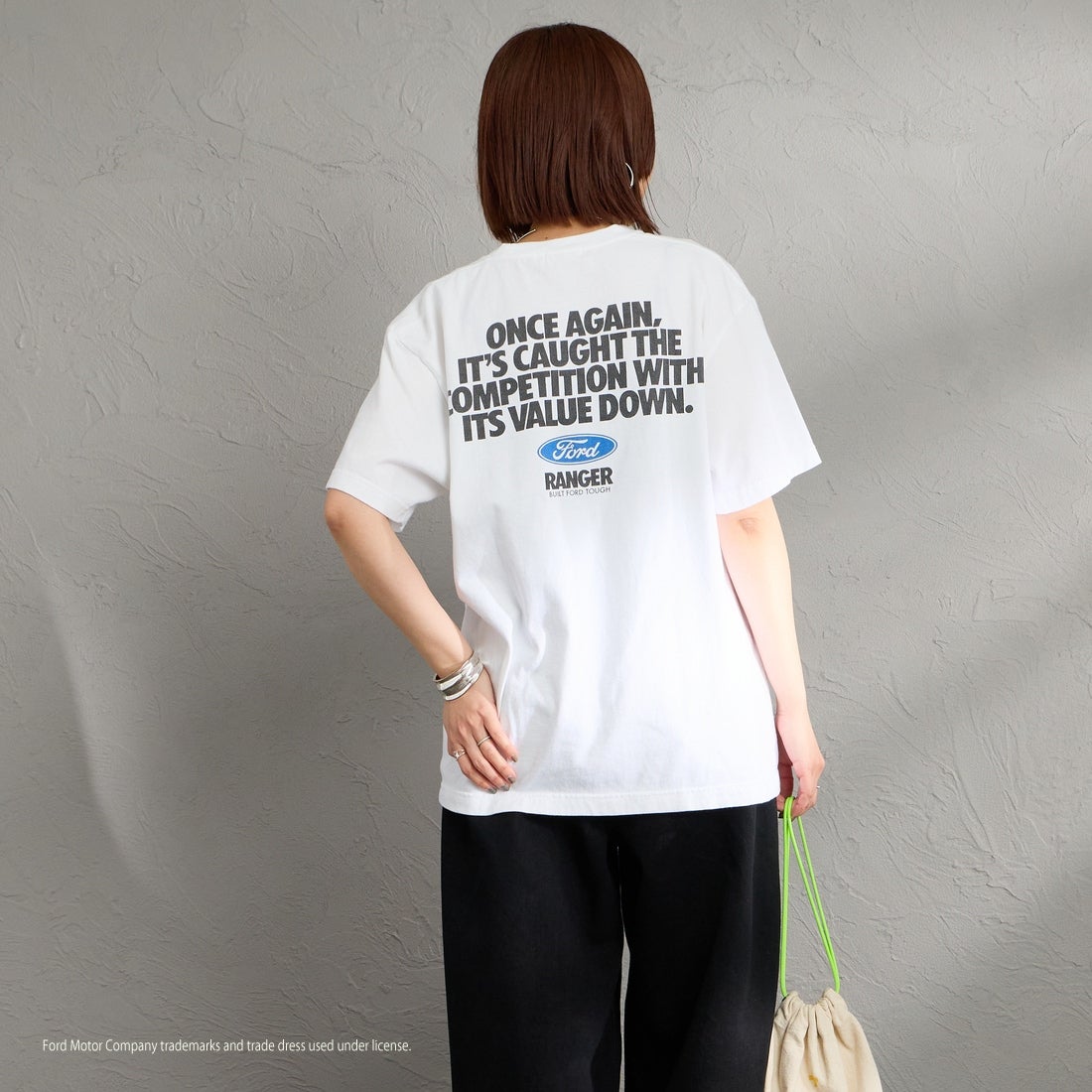 GOOD ROCK SPEED [グッドロックスピード] 別注 FORD ロゴバックプリントTシャツ [INTN-079-JF] WHITE &&モデル身長：159cm 着用サイズ：M&&