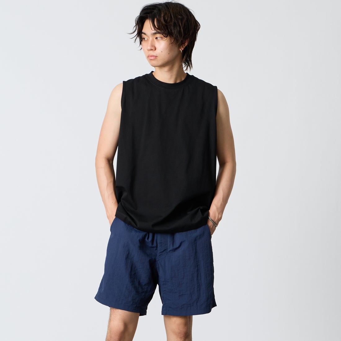 SLICK [スリック] ヘビーウェイト SORONAジャージーノースリーブTシャツ [5230275] 700 BLACK &&モデル身長：177cm 着用サイズ：1&&