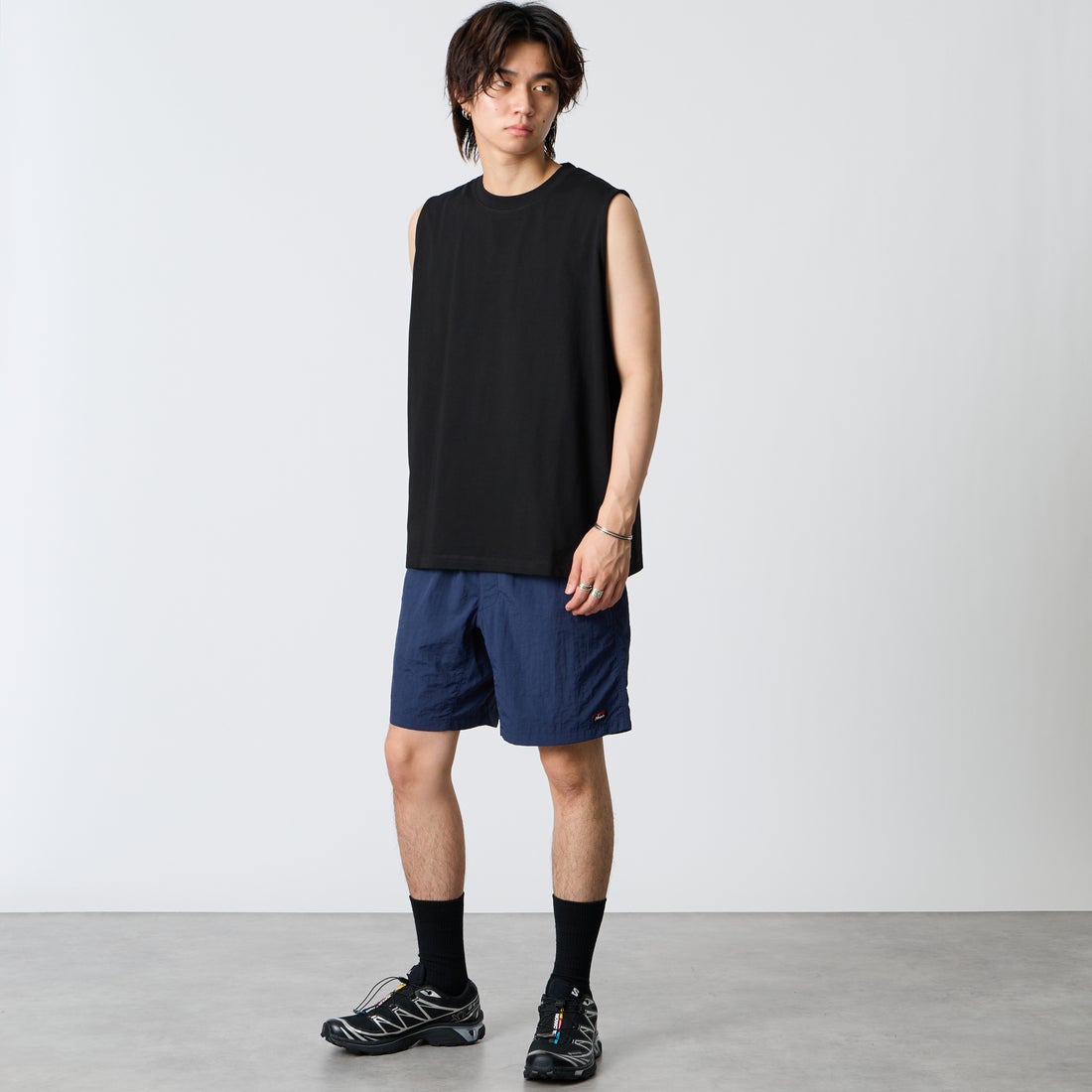 SLICK [スリック] ヘビーウェイト SORONAジャージーノースリーブTシャツ [5230275] 700 BLACK &&モデル身長：177cm 着用サイズ：1&&