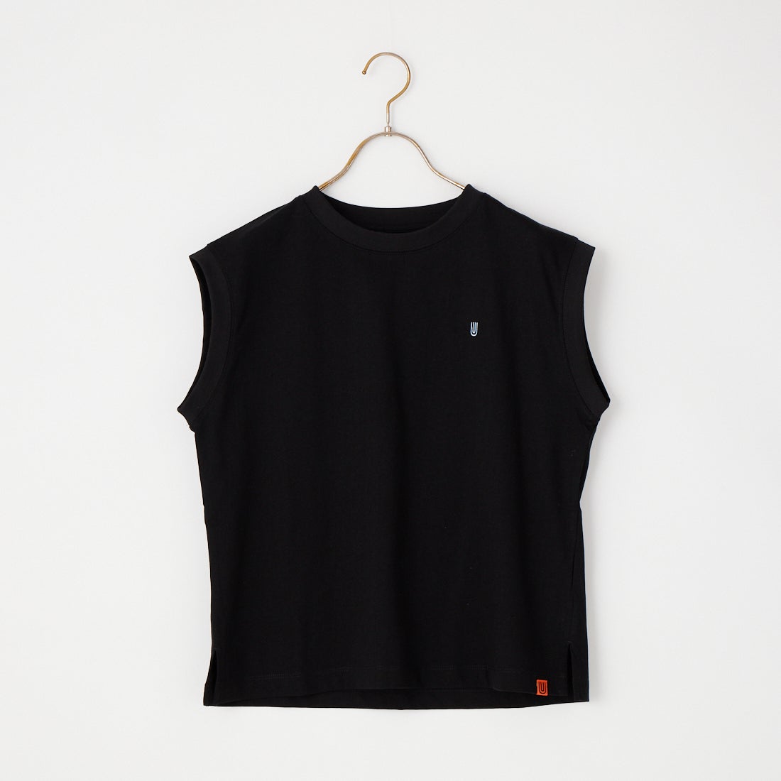 UNIVERSAL OVERALL [ユニバーサルオーバーオール] 別注 ワンポイントロゴ刺繍 ノースリーブカットソー [U2612250IN-JF] BLACK