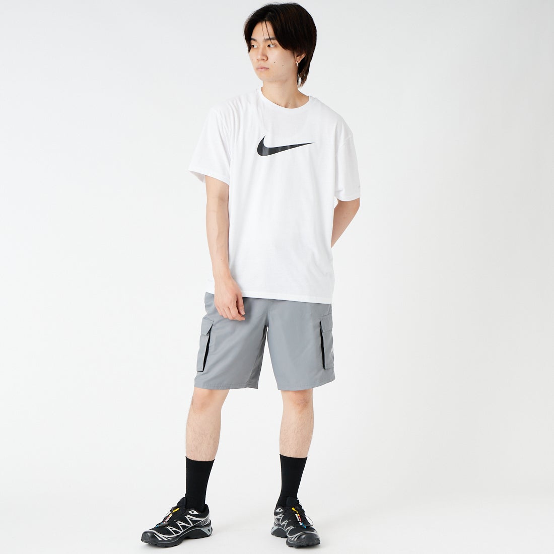 NIKE SWIM [ナイキスイム] ボヤージュエッセンシャル 9インチボレーショーツ [NESSG452] N051 ｸｰﾙｸﾞ &&モデル身長：177cm 着用サイズ：L&&