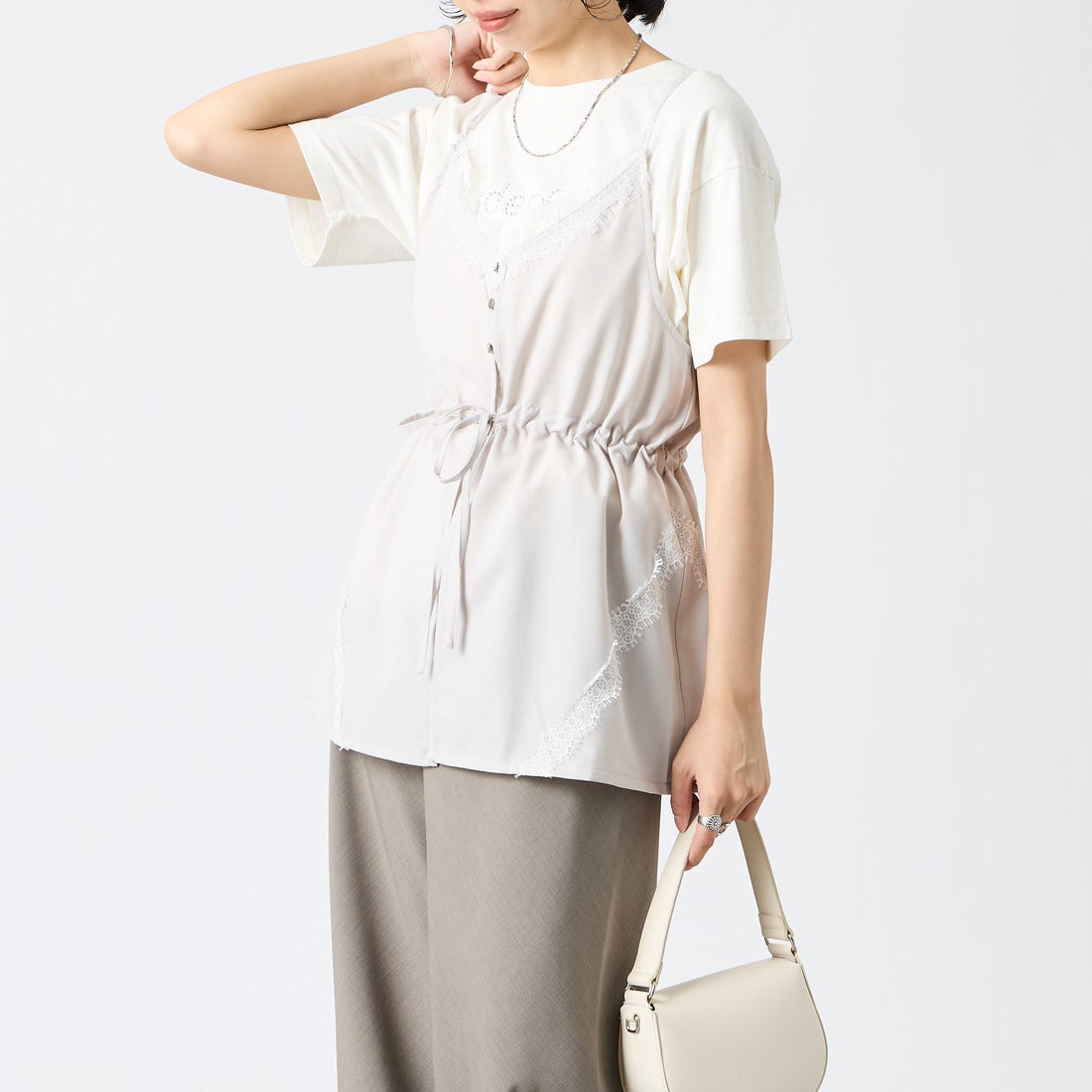 &g'aime [アンジェム] レースチュニックビスチェ [293-68216] ｴｸﾘｭ &&モデル身長：162cm 着用サイズ：F&&