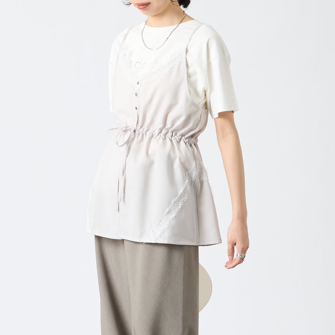 &g'aime [アンジェム] レースチュニックビスチェ [293-68216] ｴｸﾘｭ &&モデル身長：162cm 着用サイズ：F&&