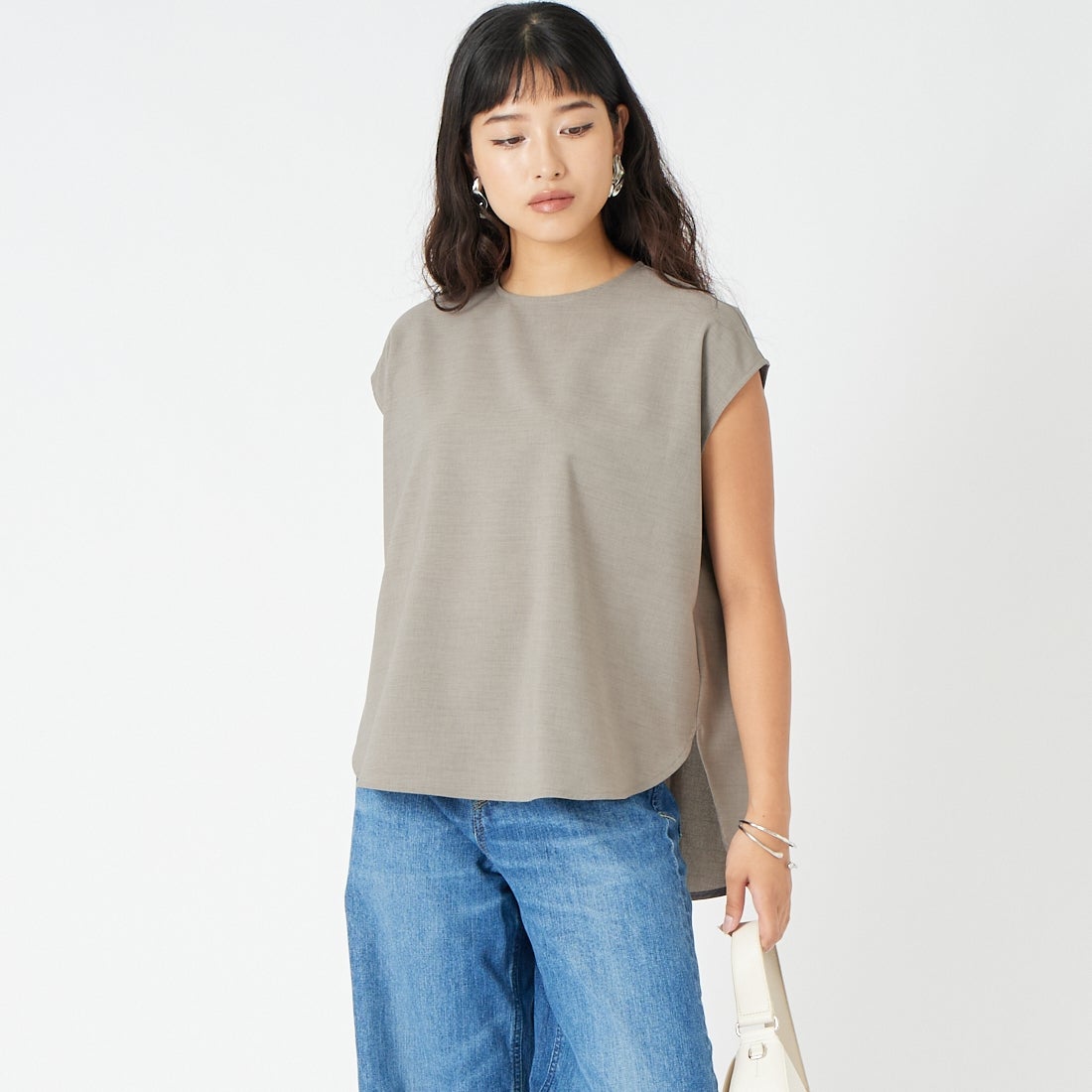 Jeans Factory Clothes [ジーンズファクトリークローズ] リネンライクポプリンプルオーバー [21268059] 002 ｸﾞﾚｰ &&モデル身長：162cm 着用サイズ：F&&
