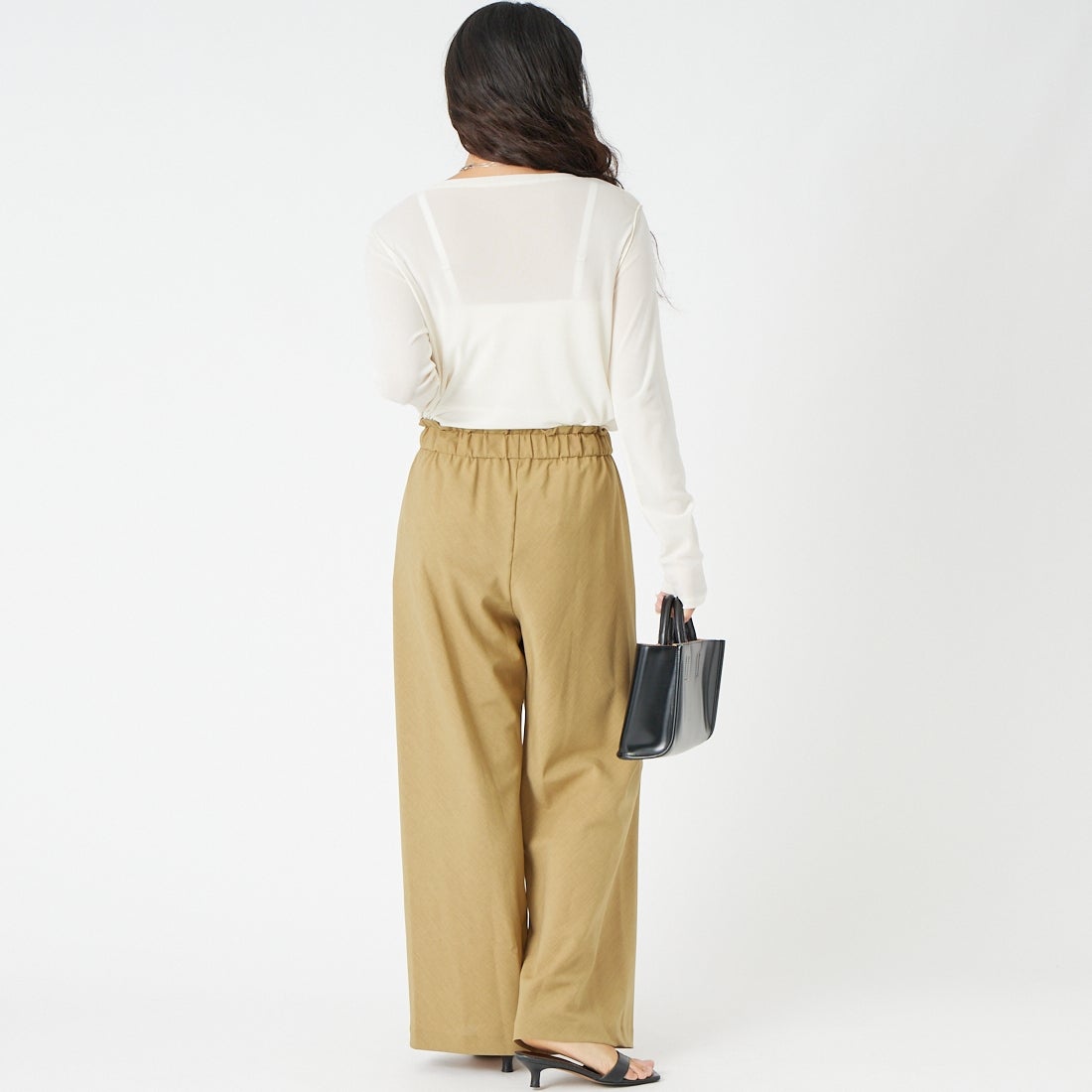 Jeans Factory Clothes [ジーンズファクトリークローズ] リネンライクポプリンバイアスパンツ [21268060] 033 ﾍﾞｰｼﾞｭ &&モデル身長：162cm 着用サイズ：36&&
