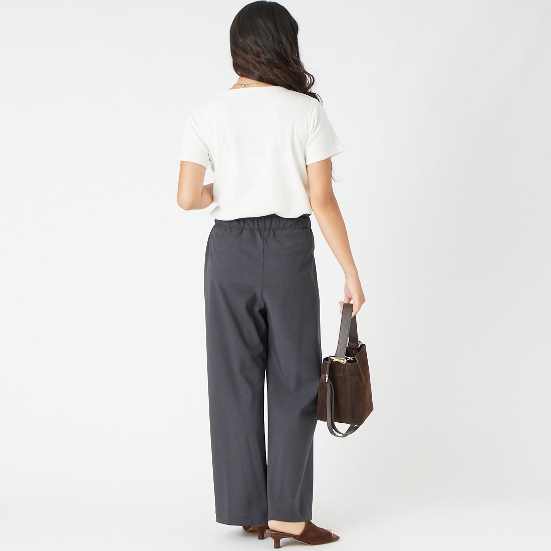 Jeans Factory Clothes [ジーンズファクトリークローズ] リネンライクポプリンバイアスパンツ [21268060] 003 ﾁｬｺｰﾙ &&モデル身長：162cm 着用サイズ：36&&