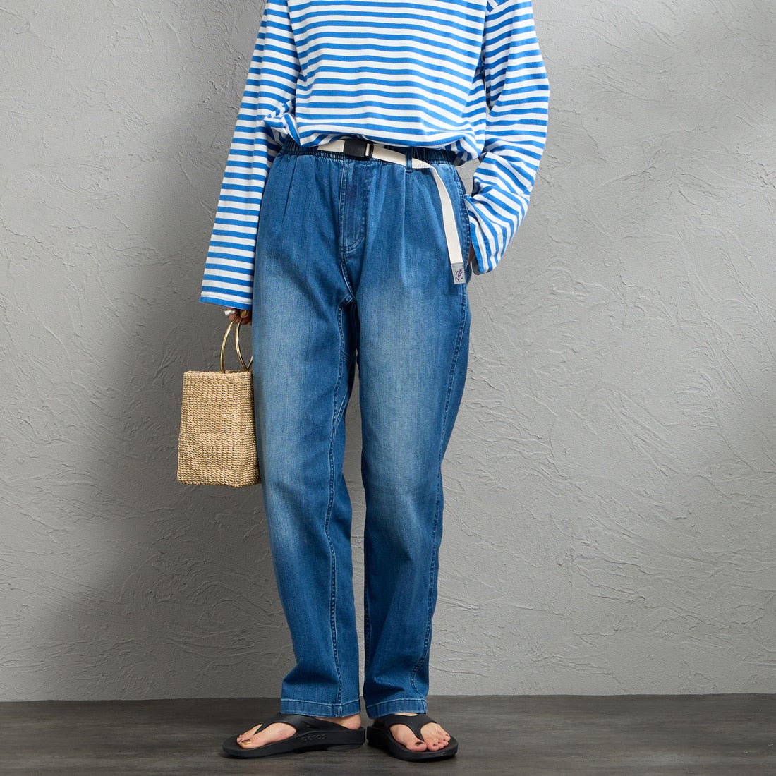 GRAMiCCi [グラミチ] 別注 ストレッチデニム エブリデイパンツ [DENIM-EVERYDAY-JF] DARK USED &&モデル身長：158cm 着用サイズ：S&&