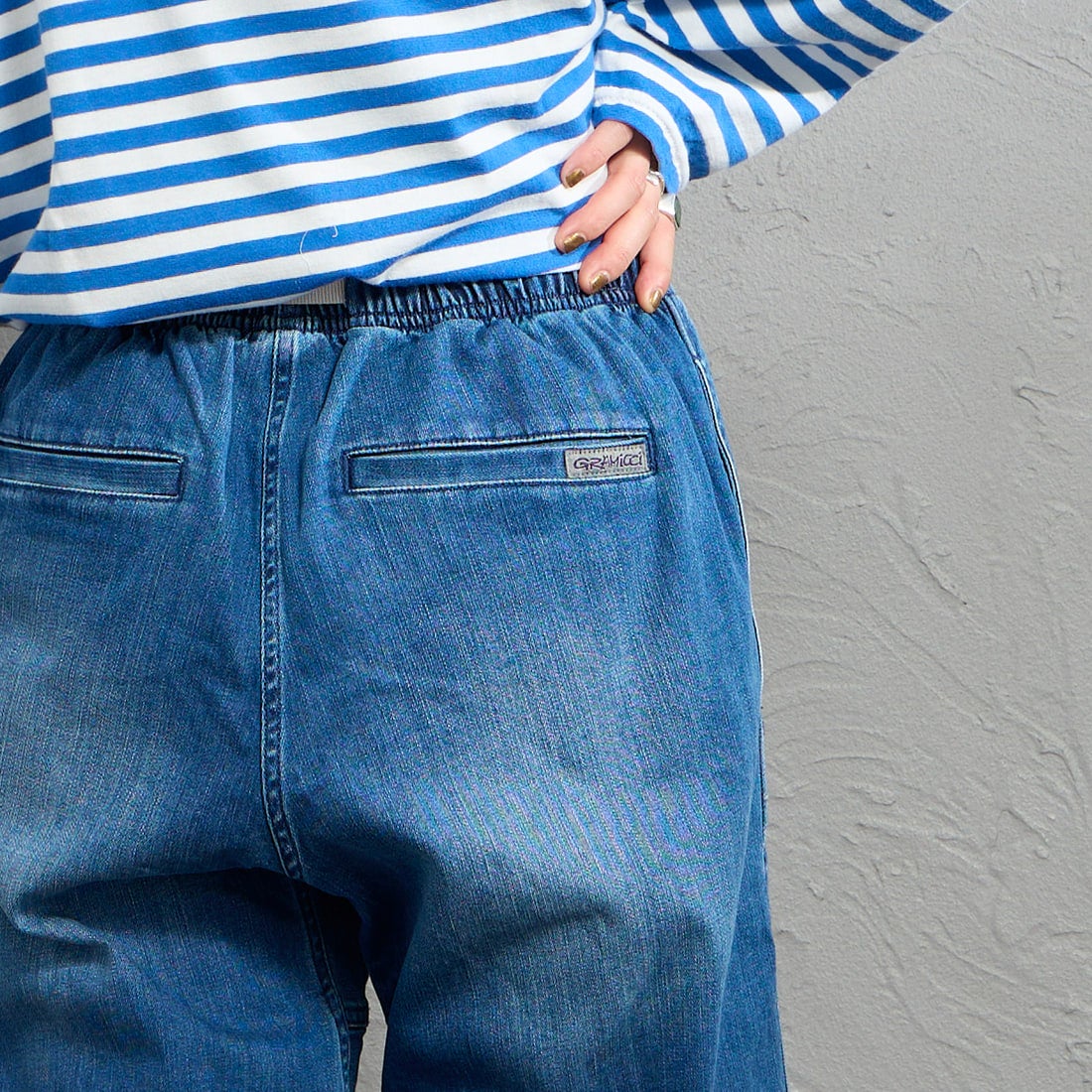 GRAMiCCi [グラミチ] 別注 ストレッチデニム エブリデイパンツ [DENIM-EVERYDAY-JF] DARK USED &&モデル身長：158cm 着用サイズ：S&&