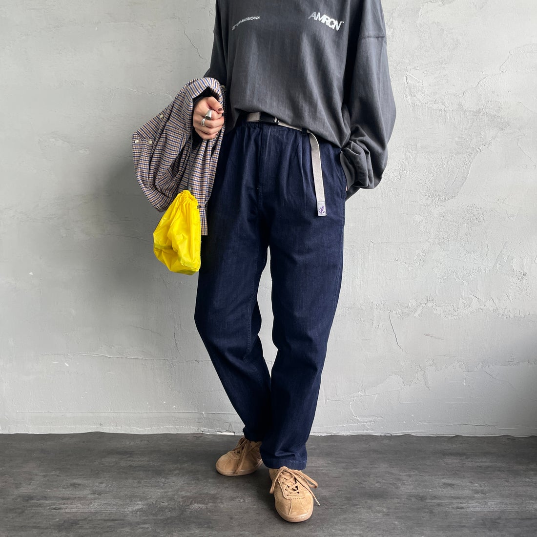 GRAMiCCi [グラミチ] 別注 ストレッチデニム エブリデイパンツ [DENIM-EVERYDAY-JF] ONE WASH &&モデル身長：158cm 着用サイズ：S&&