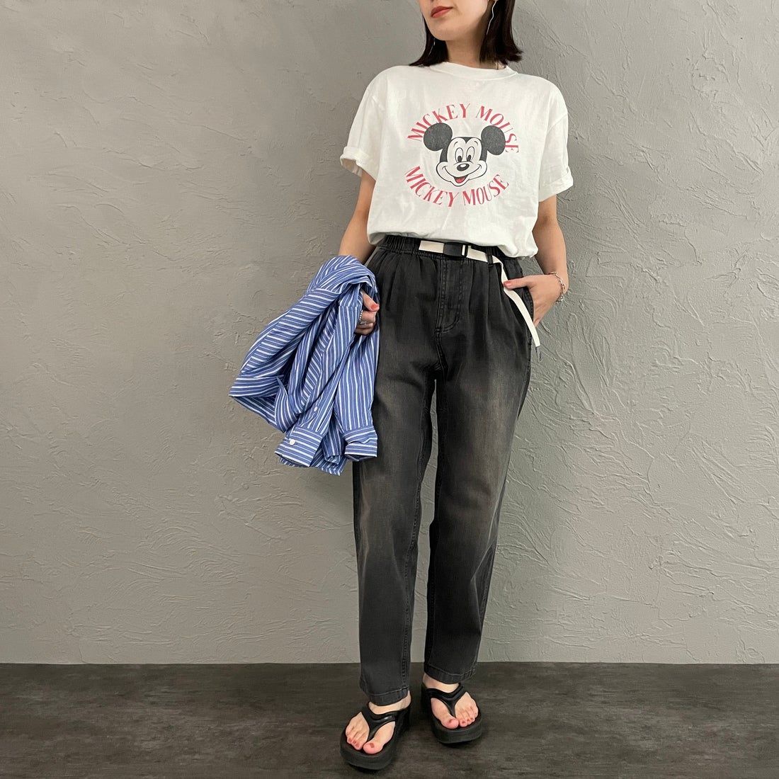 GRAMiCCi [グラミチ] 別注 ストレッチデニム エブリデイパンツ [DENIM-EVERYDAY-JF] BLACK USED &&モデル身長：160cm 着用サイズ：S&&