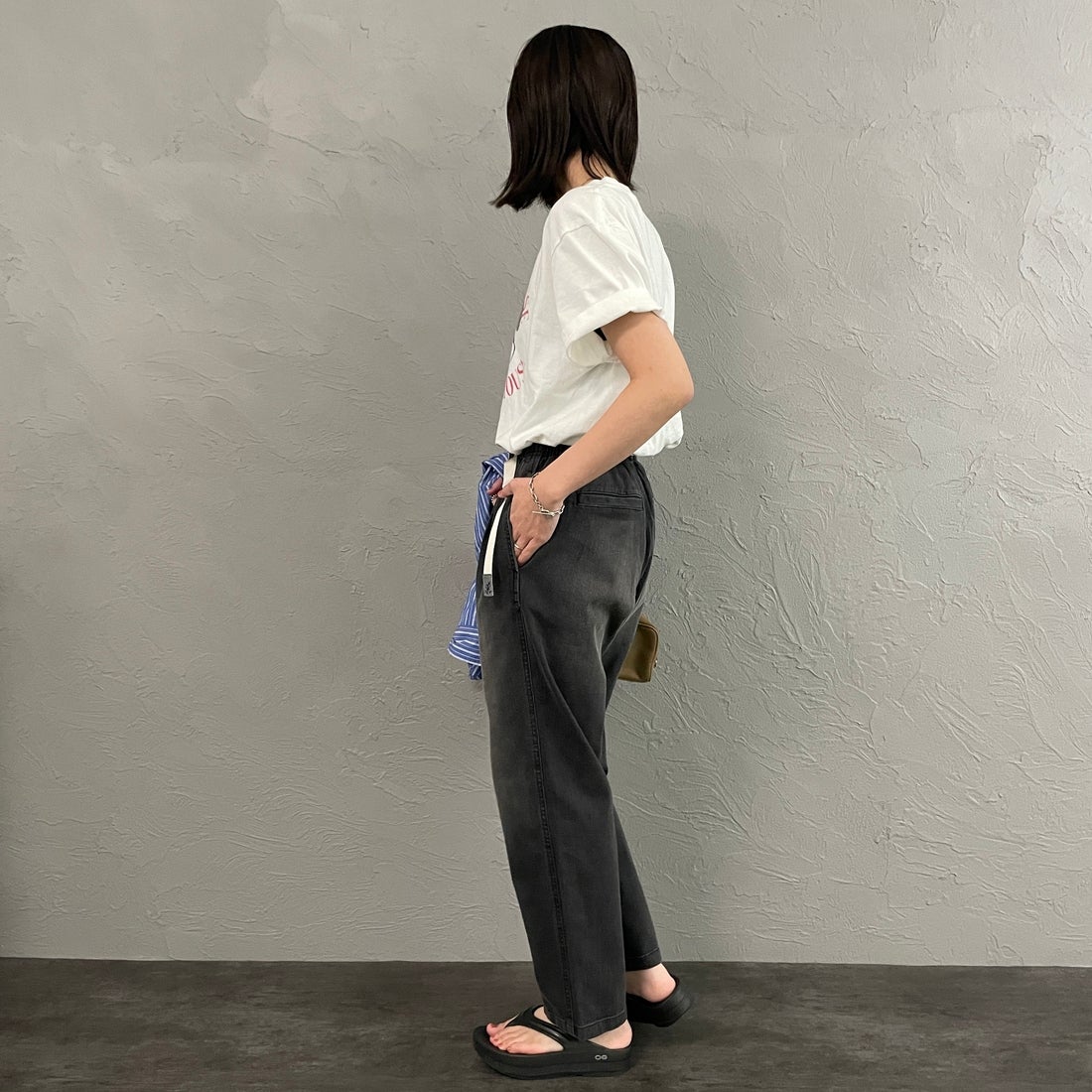GRAMiCCi [グラミチ] 別注 ストレッチデニム エブリデイパンツ [DENIM-EVERYDAY-JF] BLACK USED &&モデル身長：160cm 着用サイズ：S&&