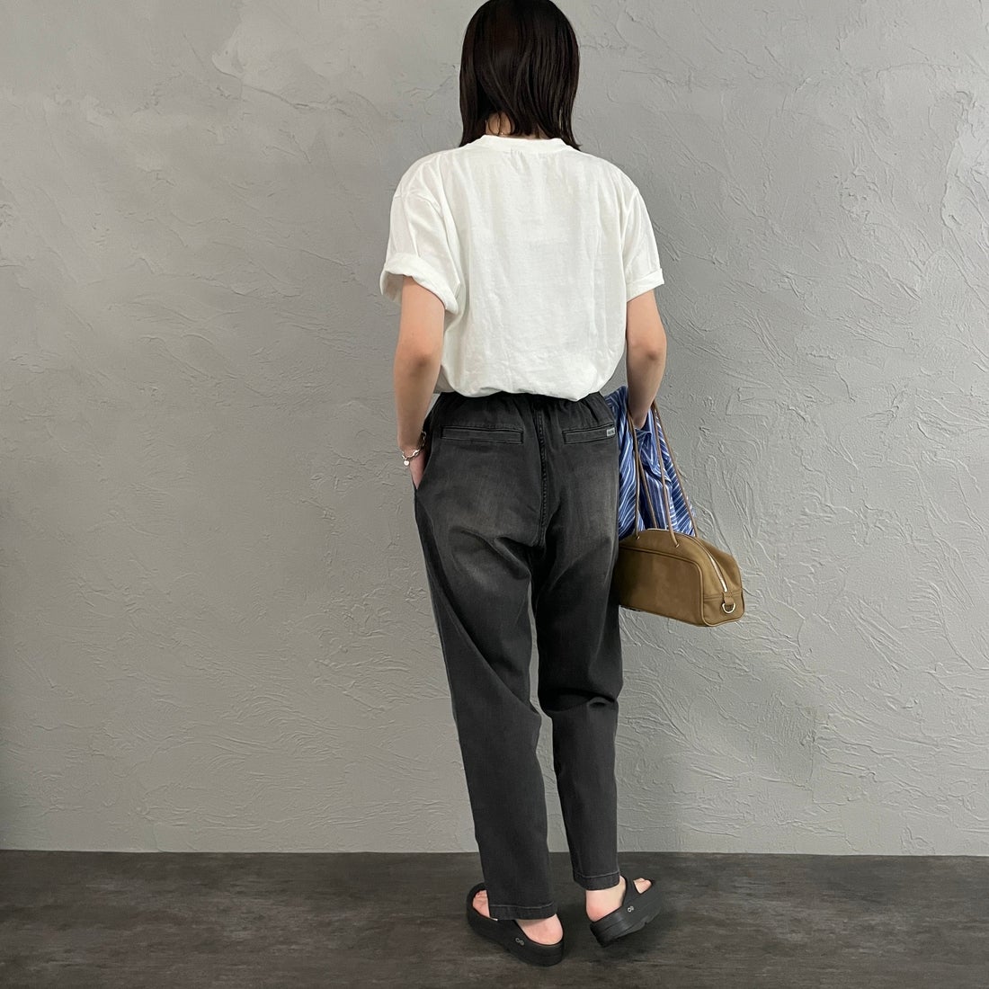 GRAMiCCi [グラミチ] 別注 ストレッチデニム エブリデイパンツ [DENIM-EVERYDAY-JF] BLACK USED &&モデル身長：160cm 着用サイズ：S&&