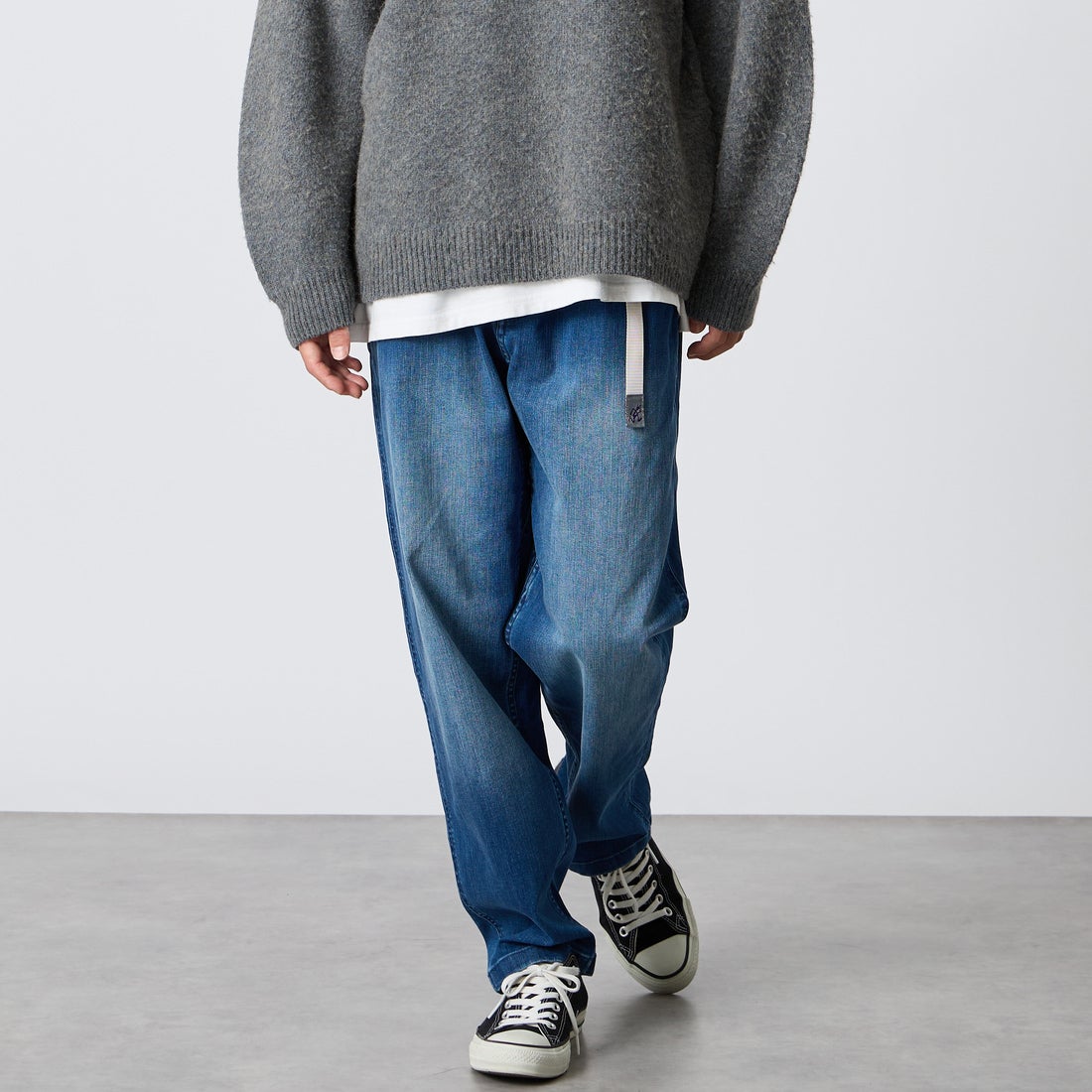 GRAMiCCi [グラミチ] 別注 ストレッチデニム エブリデイパンツ [DENIM-EVERYDAY-JF] DARK USED &&モデル身長：177cm 着用サイズ：L&&
