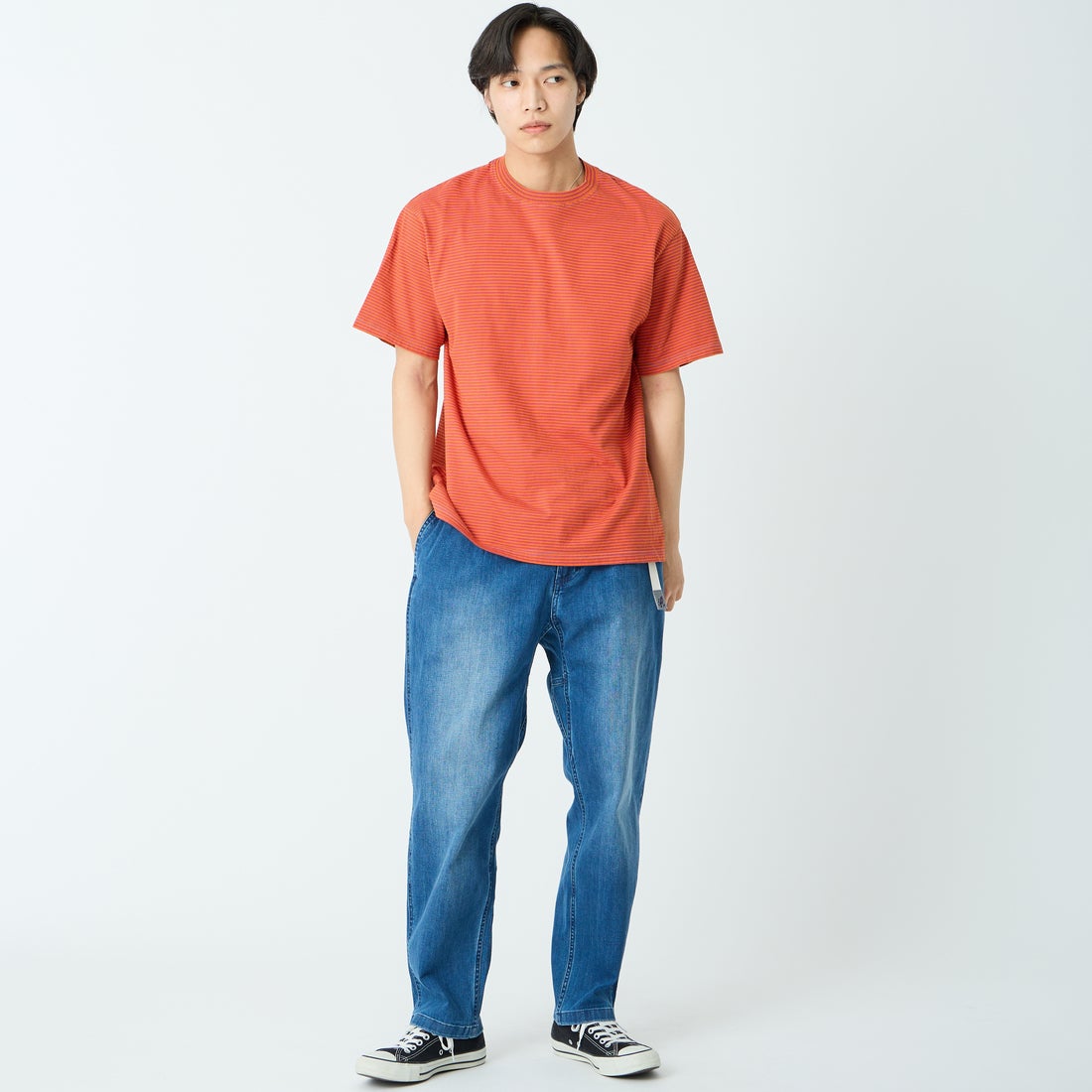 GRAMiCCi [グラミチ] 別注 ストレッチデニム エブリデイパンツ [DENIM-EVERYDAY-JF] DARK USED &&モデル身長：179cm 着用サイズ：L&&