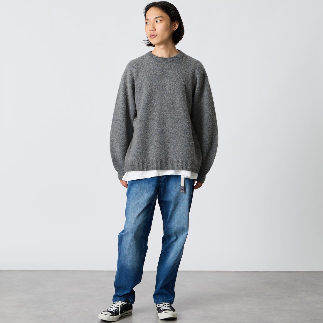 GRAMiCCi [グラミチ] 別注 ストレッチデニム エブリデイパンツ [DENIM-EVERYDAY-JF] DARK USED &&モデル身長：177cm 着用サイズ：L&&
