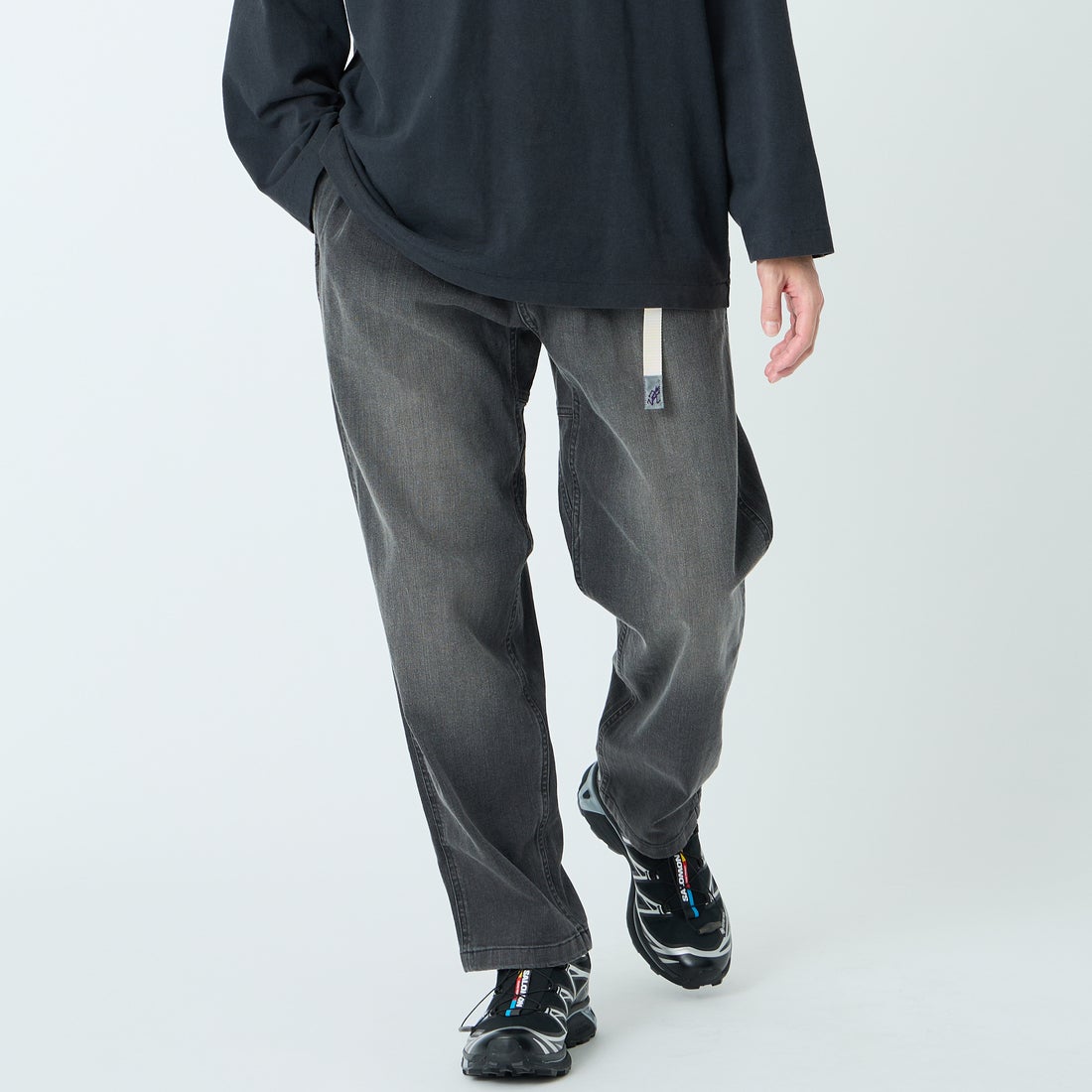 GRAMiCCi [グラミチ] 別注 ストレッチデニム エブリデイパンツ [DENIM-EVERYDAY-JF] BLACK USED &&モデル身長：168cm 着用サイズ：L&&