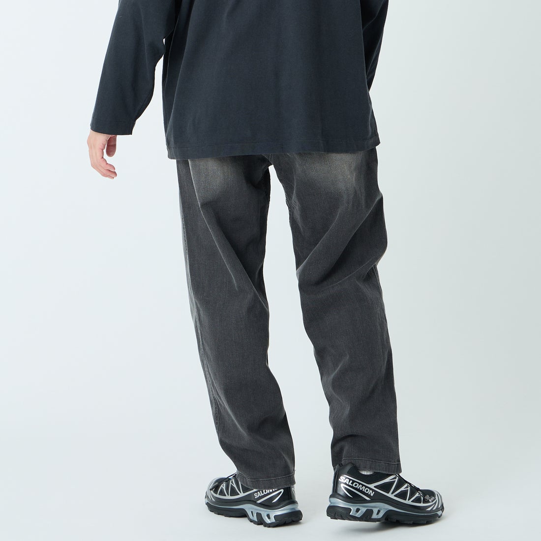 GRAMiCCi [グラミチ] 別注 ストレッチデニム エブリデイパンツ [DENIM-EVERYDAY-JF] BLACK USED &&モデル身長：168cm 着用サイズ：L&&