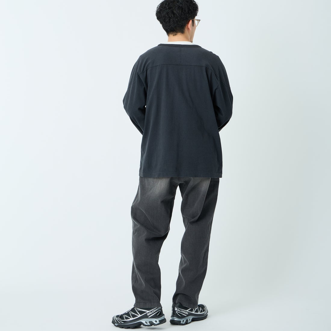 GRAMiCCi [グラミチ] 別注 ストレッチデニム エブリデイパンツ [DENIM-EVERYDAY-JF] BLACK USED &&モデル身長：168cm 着用サイズ：L&&