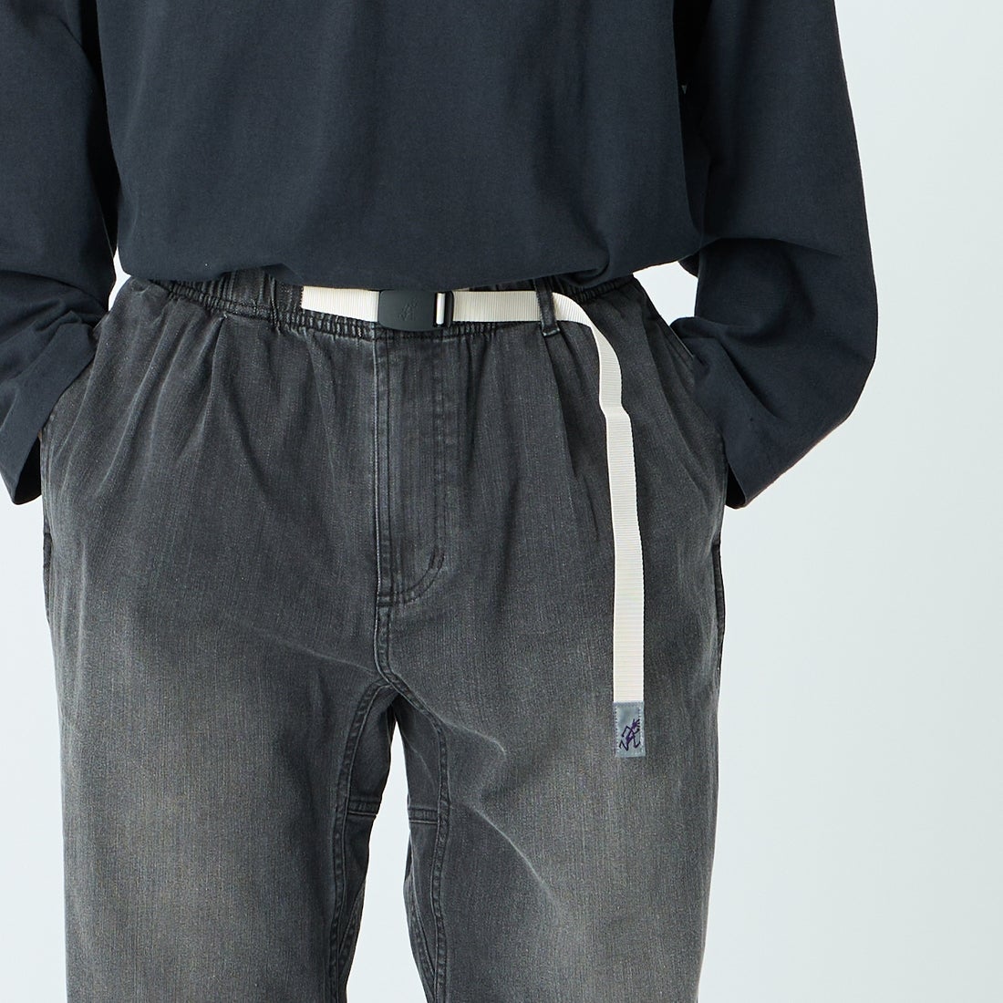 GRAMiCCi [グラミチ] 別注 ストレッチデニム エブリデイパンツ [DENIM-EVERYDAY-JF] BLACK USED &&モデル身長：168cm 着用サイズ：L&&