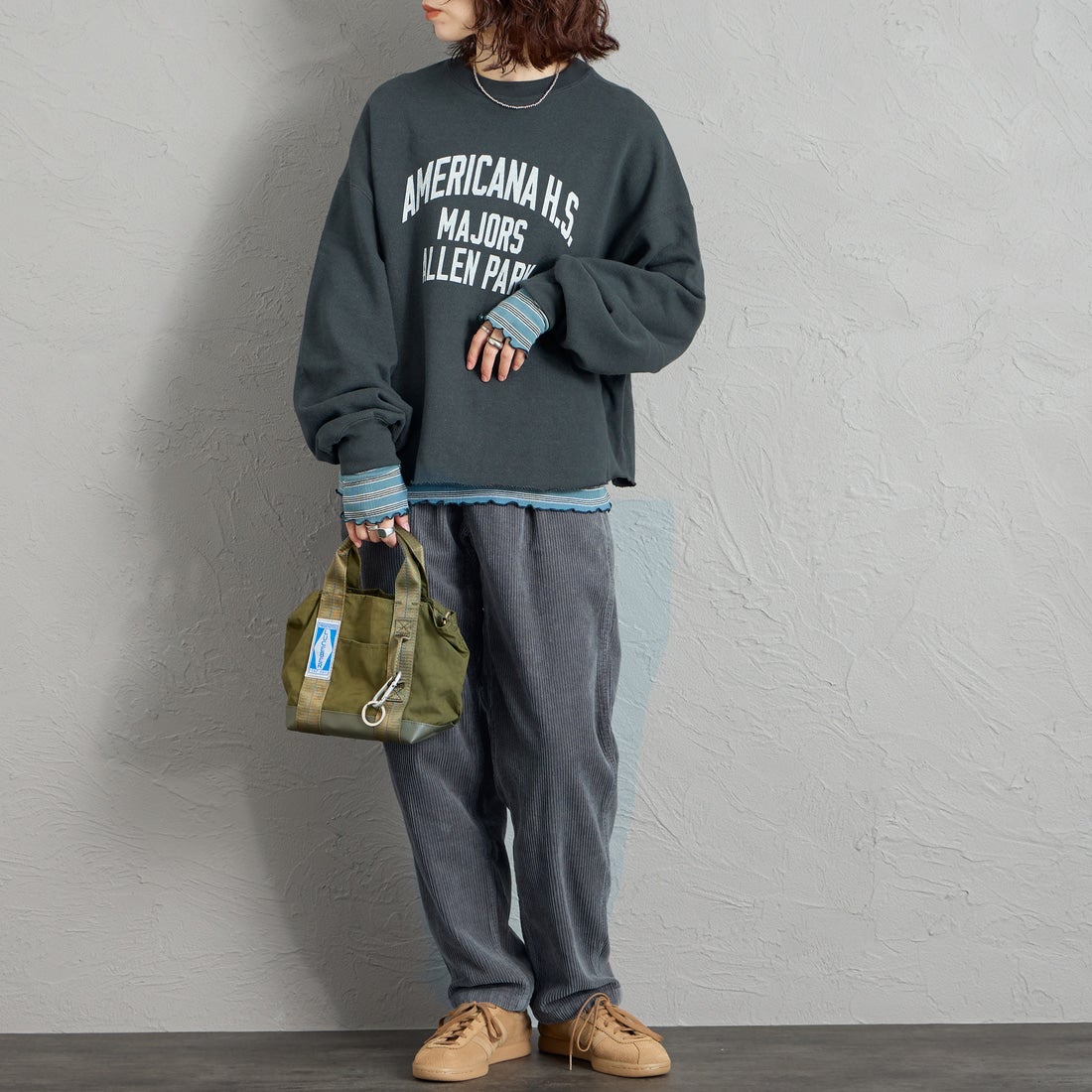 Gramicci [グラミチ] 別注 コーデュロイ エブリデイパンツ [GMP6-F1026-JF] CHARCOAL &&モデル身長：158cm 着用サイズ：S&&