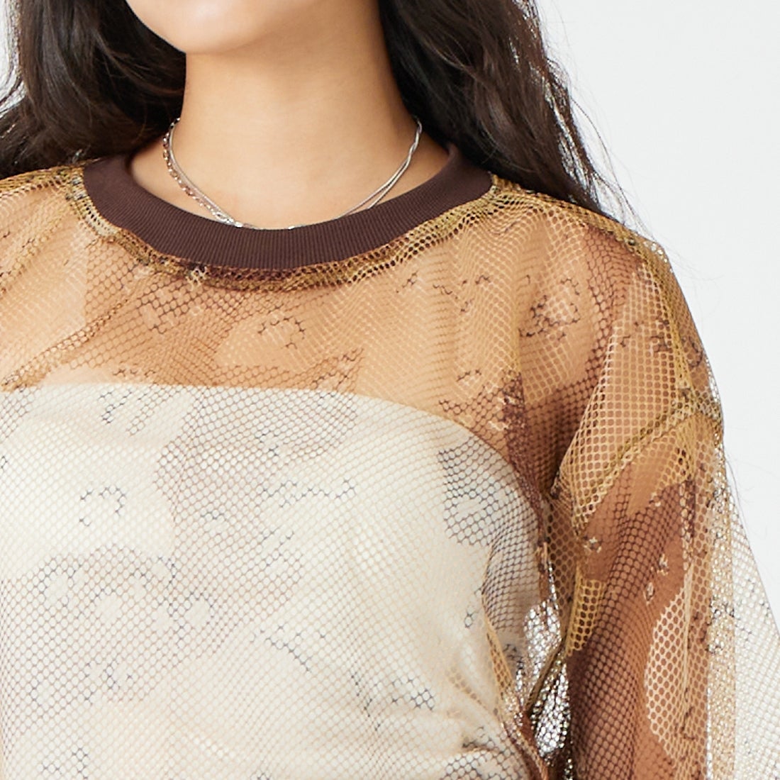 ODDMENT [オッドメント] メッシュネットTシャツ [INDIVI-NET-TEE] DESERT &&モデル身長：162cm 着用サイズ：ONE SIZE&&