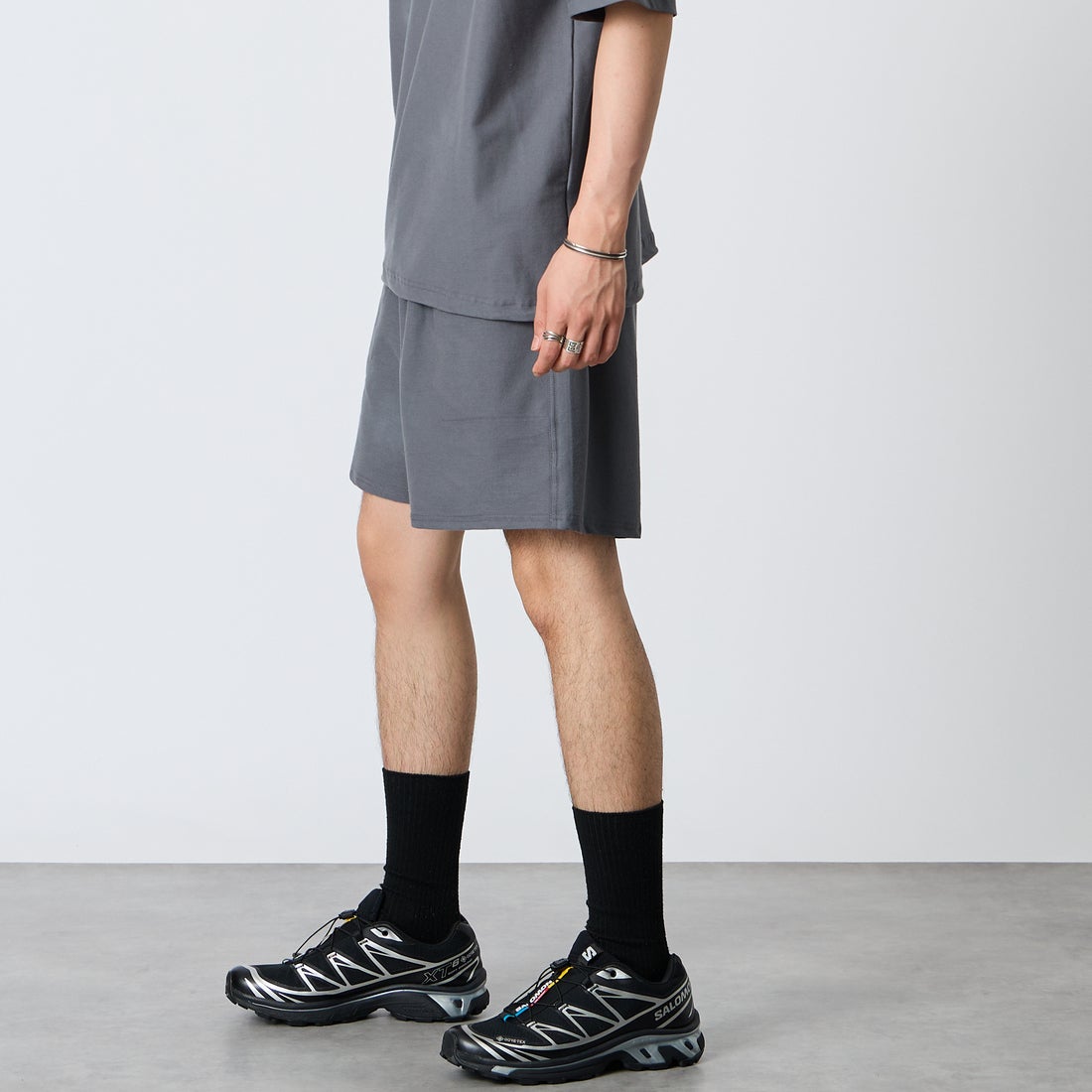 Jeans Factory Clothes [ジーンズファクトリークローズ] TECH WEAR クールリカバーショーツ [JFC-262-006] CHARCOAL &&モデル身長：177cm 着用サイズ：M&&