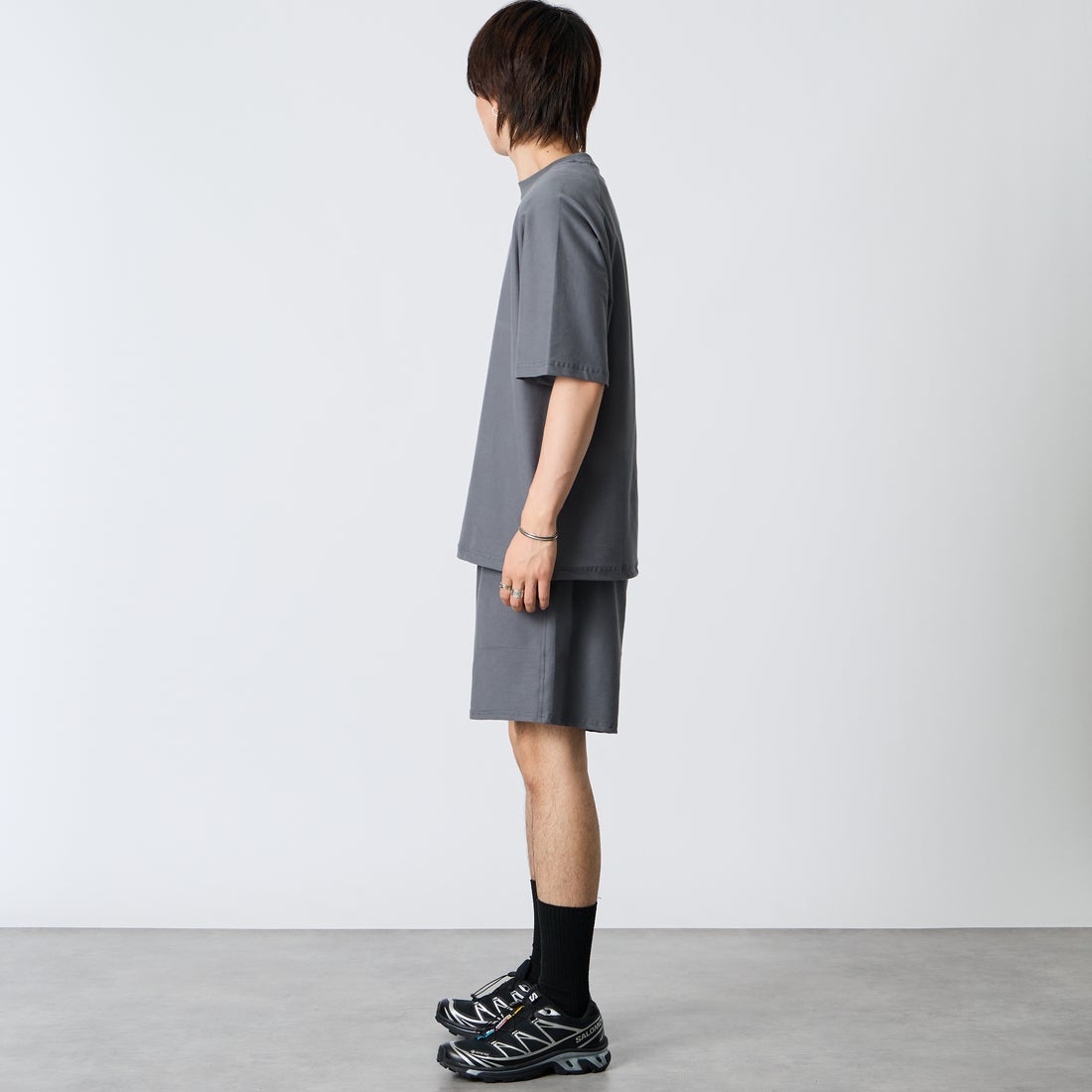 Jeans Factory Clothes [ジーンズファクトリークローズ] TECH WEAR クールリカバーショーツ [JFC-262-006] CHARCOAL &&モデル身長：177cm 着用サイズ：M&&