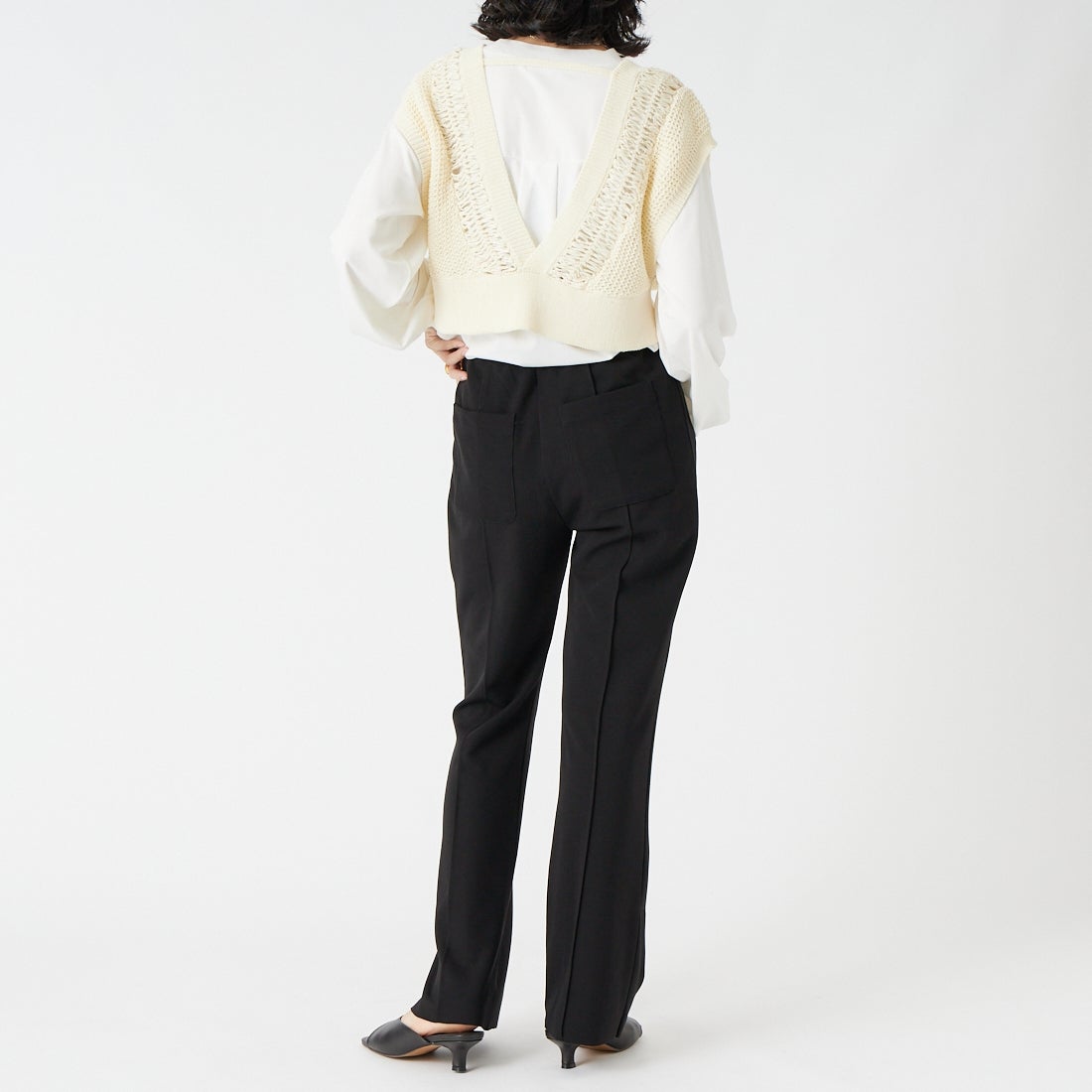 CHIGNON [シニヨン] ソフトリブフレアパンツ [3861-069-2GL] BLACK &&モデル身長：162cm 着用サイズ：38&&