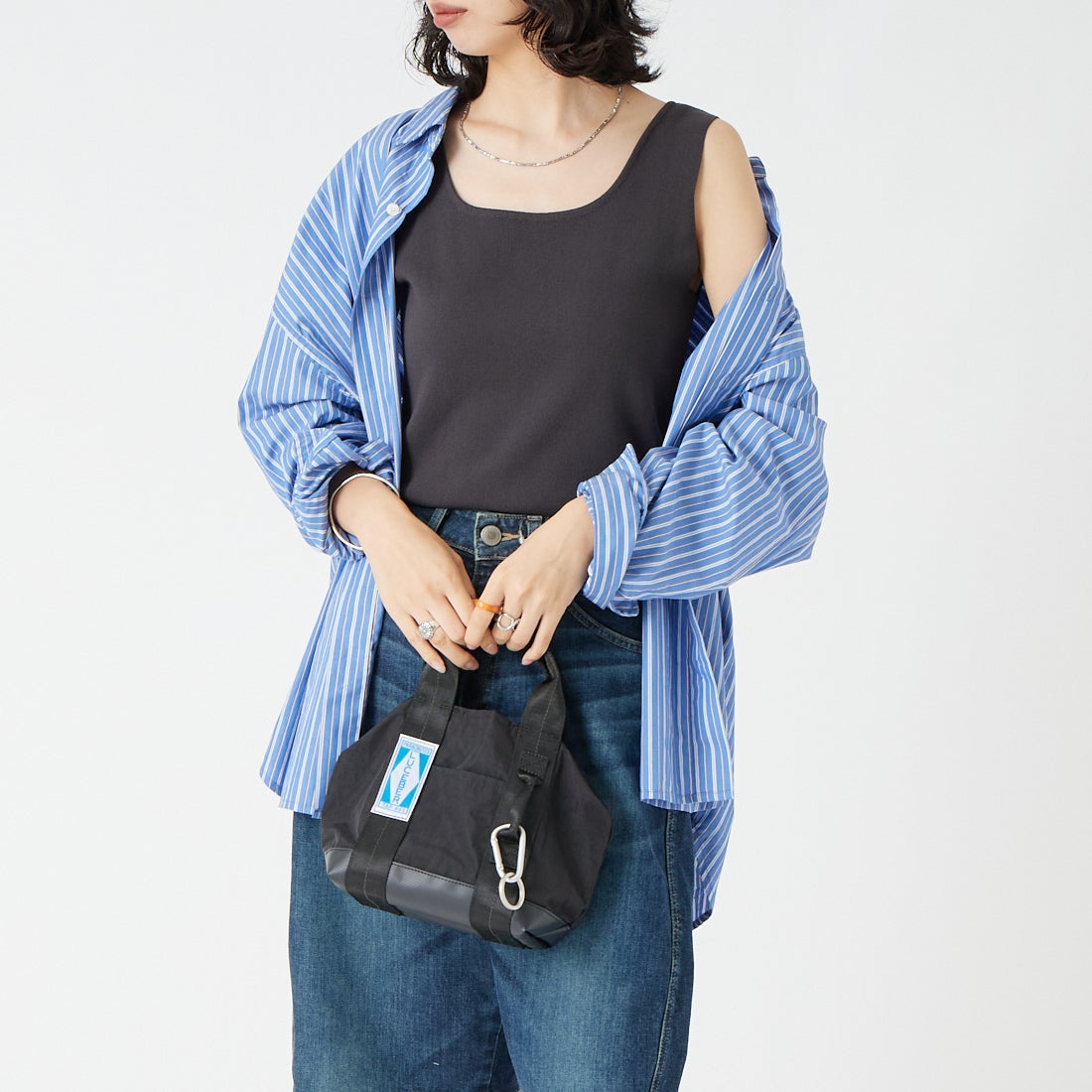 CLOCHE [クロシェ] スクエアニットタンクトップ [65285508] ﾁｬｺｰﾙ &&モデル身長：162cm 着用サイズ：2&&