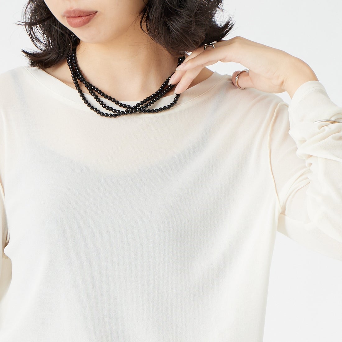 CHIGNON [シニヨン] 丸玉マルチWAYネックレス [0063-735SH] BK/SILVER