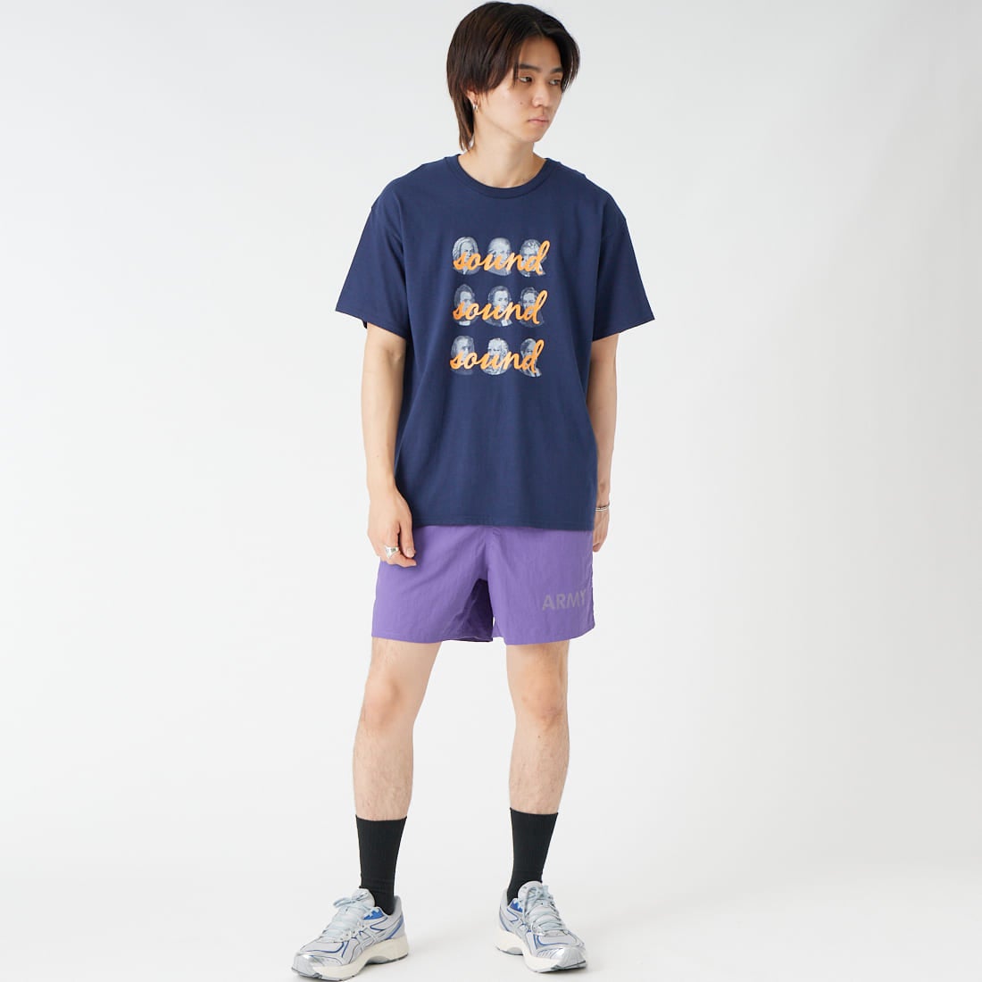 SCREEN STARS [スクリーンスターズ] 別注 偉人プリントTシャツ [26SS-SSBTGRIN-JF] NAVY &&モデル身長：177cm 着用サイズ：M&&