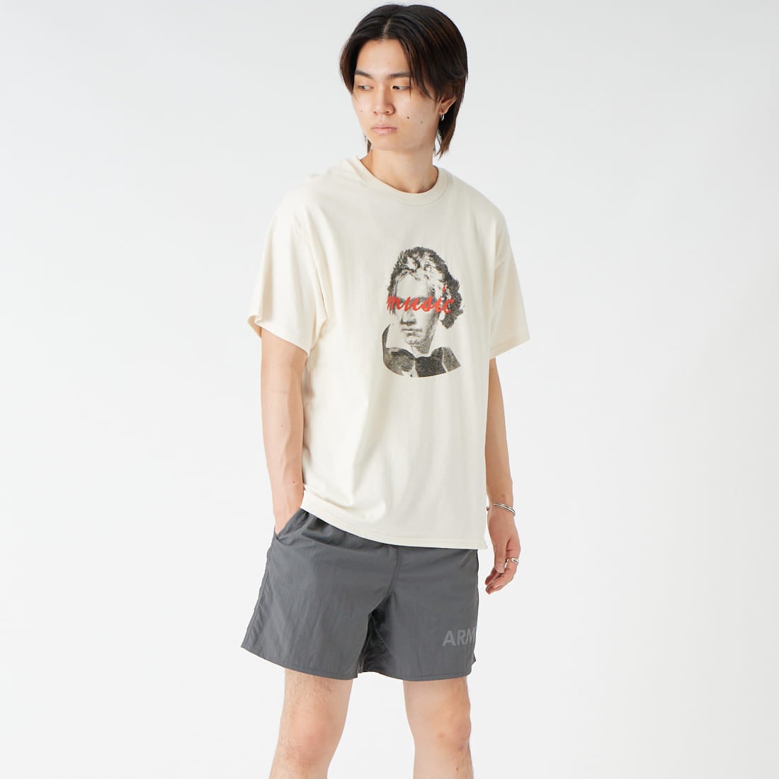 SCREEN STARS [スクリーンスターズ] 別注 偉人プリントTシャツ [26SS-SSBTGRIN-JF] NATURAL1 &&モデル身長：177cm 着用サイズ：M&&