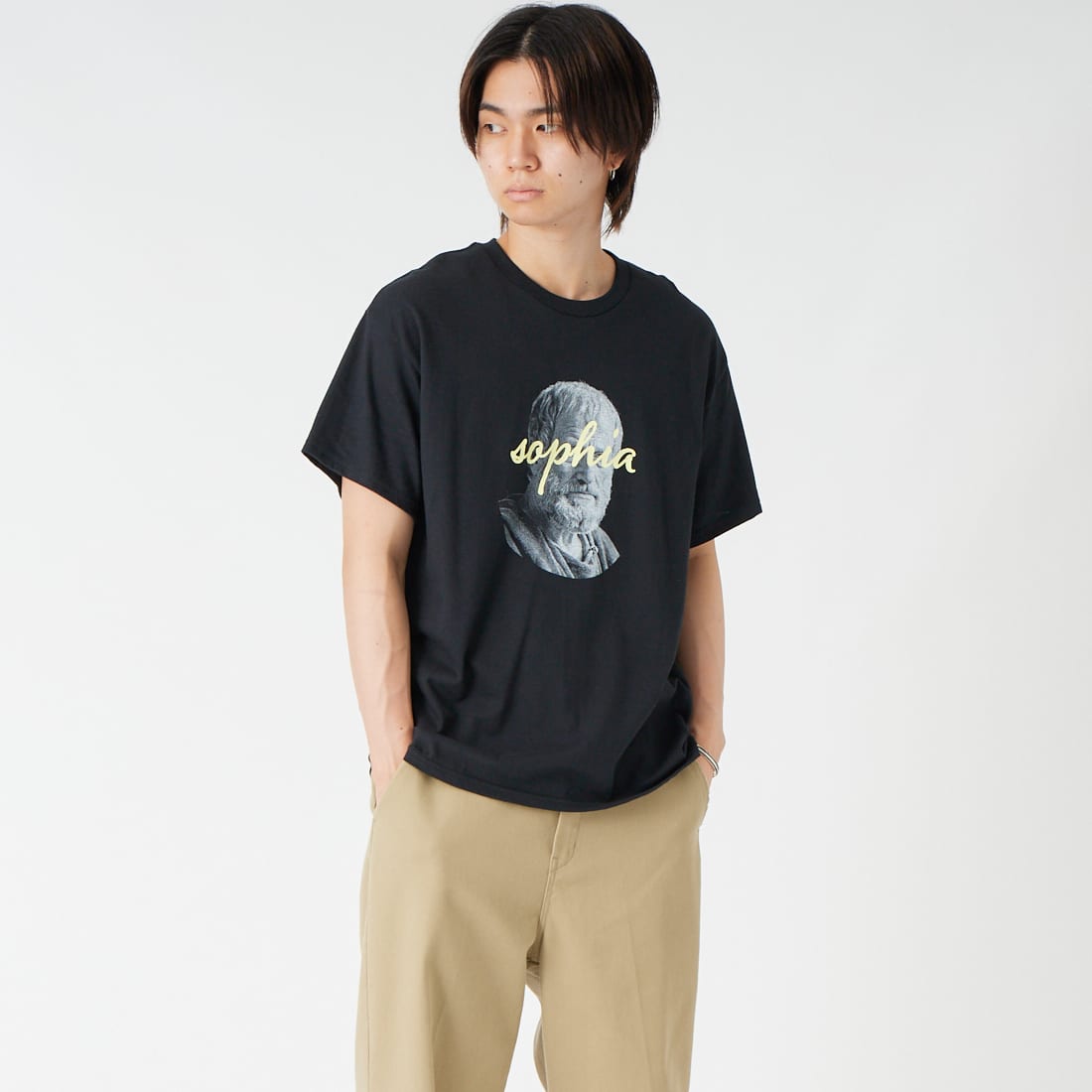 SCREEN STARS [スクリーンスターズ] 別注 偉人プリントTシャツ [26SS-SSBTGRIN-JF] BLACK &&モデル身長：177cm 着用サイズ：M&&