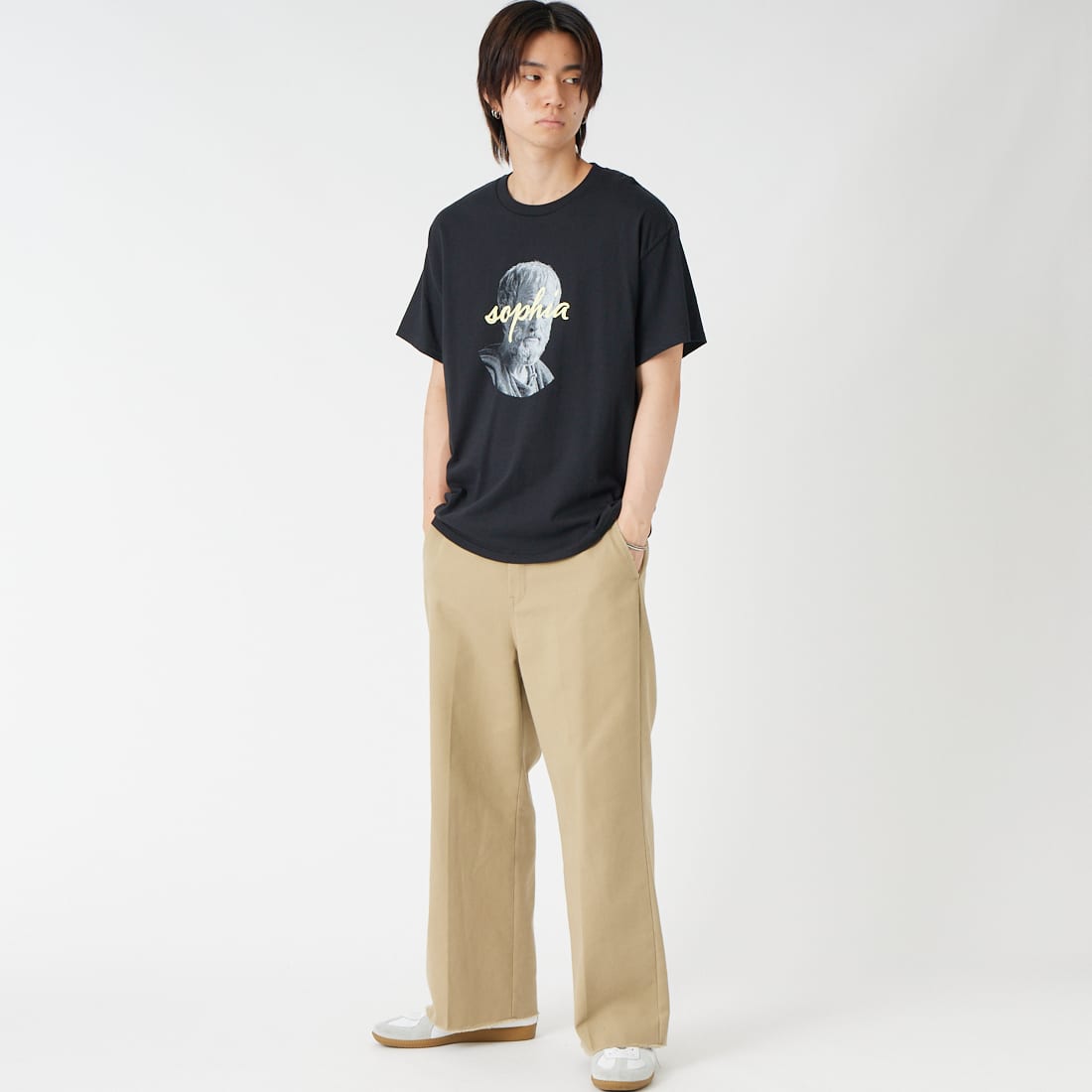 SCREEN STARS [スクリーンスターズ] 別注 偉人プリントTシャツ [26SS-SSBTGRIN-JF] BLACK &&モデル身長：177cm 着用サイズ：M&&
