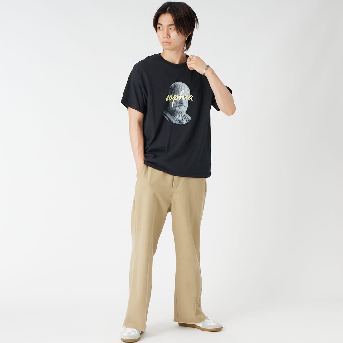 SCREEN STARS [スクリーンスターズ] 別注 偉人プリントTシャツ [26SS-SSBTGRIN-JF] BLACK &&モデル身長：177cm 着用サイズ：M&&