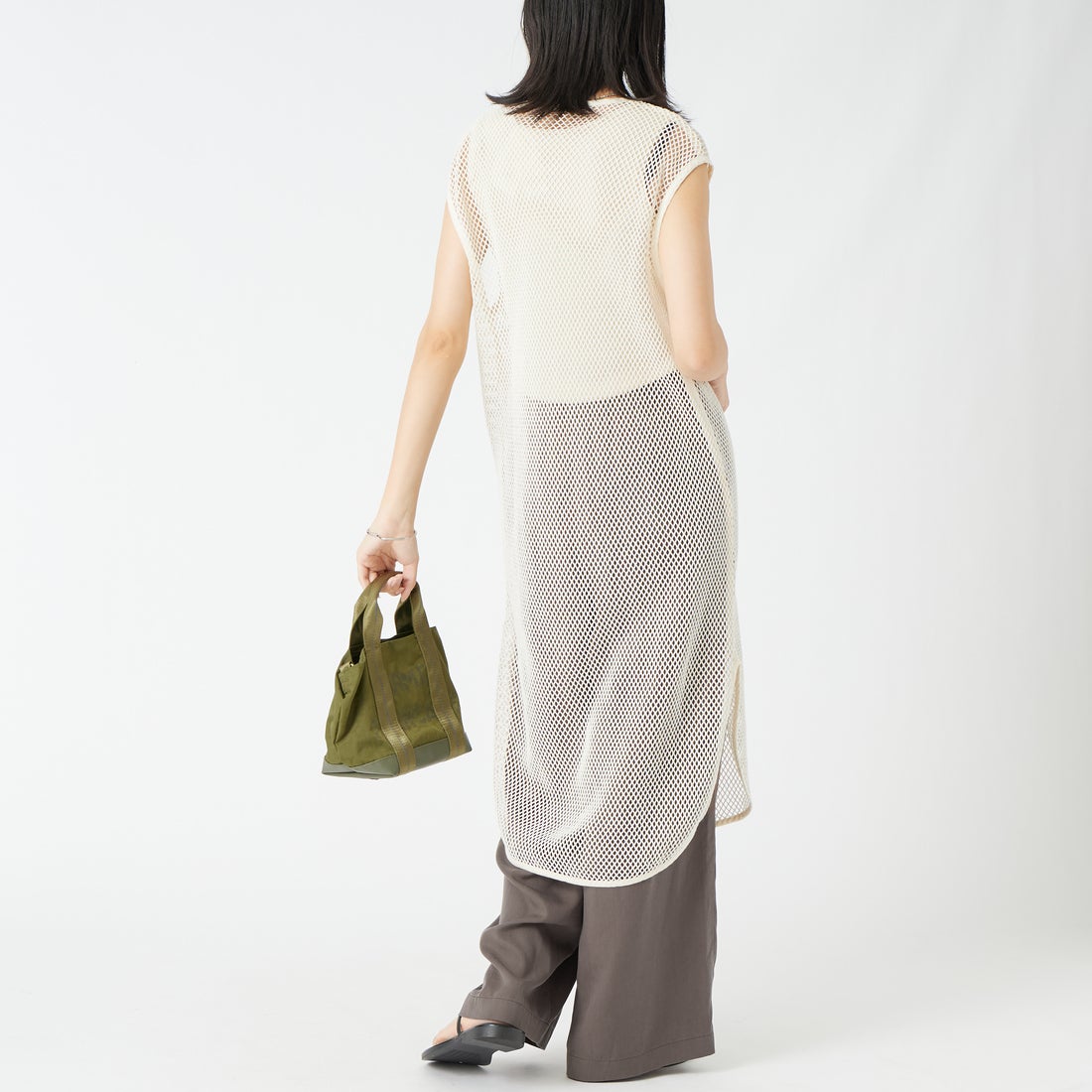 KHA:KI [カーキ] ミリタリーメッシュワンピース [MIL26SOP3106] ECRU &&モデル身長：162cm 着用サイズ：1&&