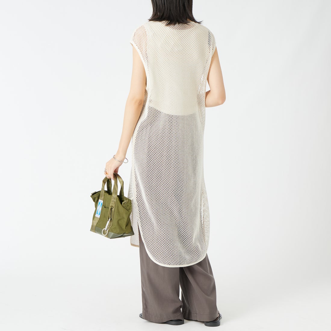 KHA:KI [カーキ] ミリタリーメッシュワンピース [MIL26SOP3106] ECRU &&モデル身長：162cm 着用サイズ：1&&