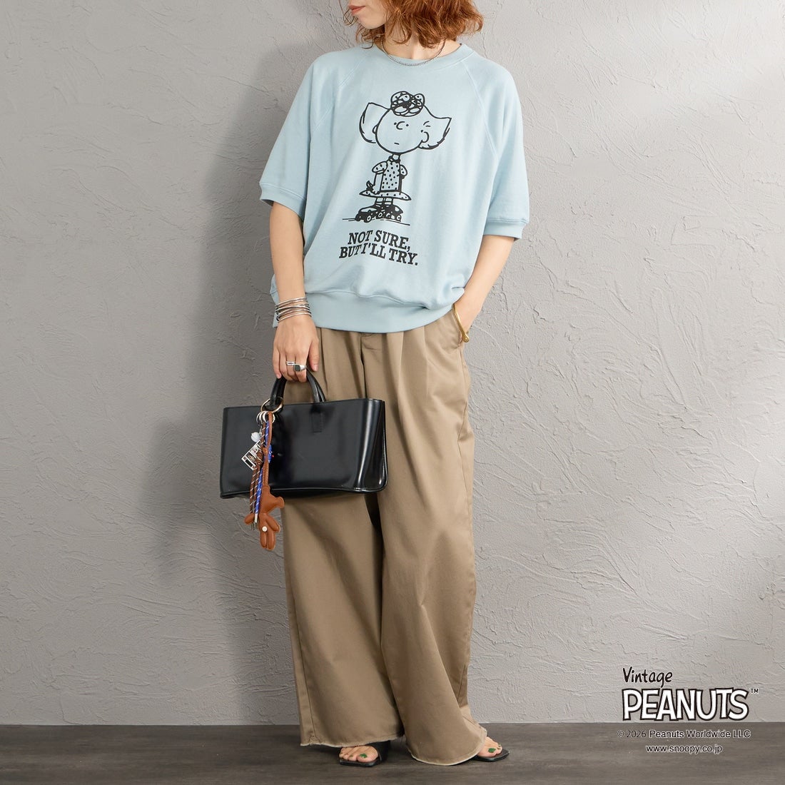 THE SHINZONE [ザ シンゾーン] PEANUTS ハーフスリーブスウェット [26MMSCU17] 81 L.BLUE &&モデル身長：158cm 着用サイズ：F0&&