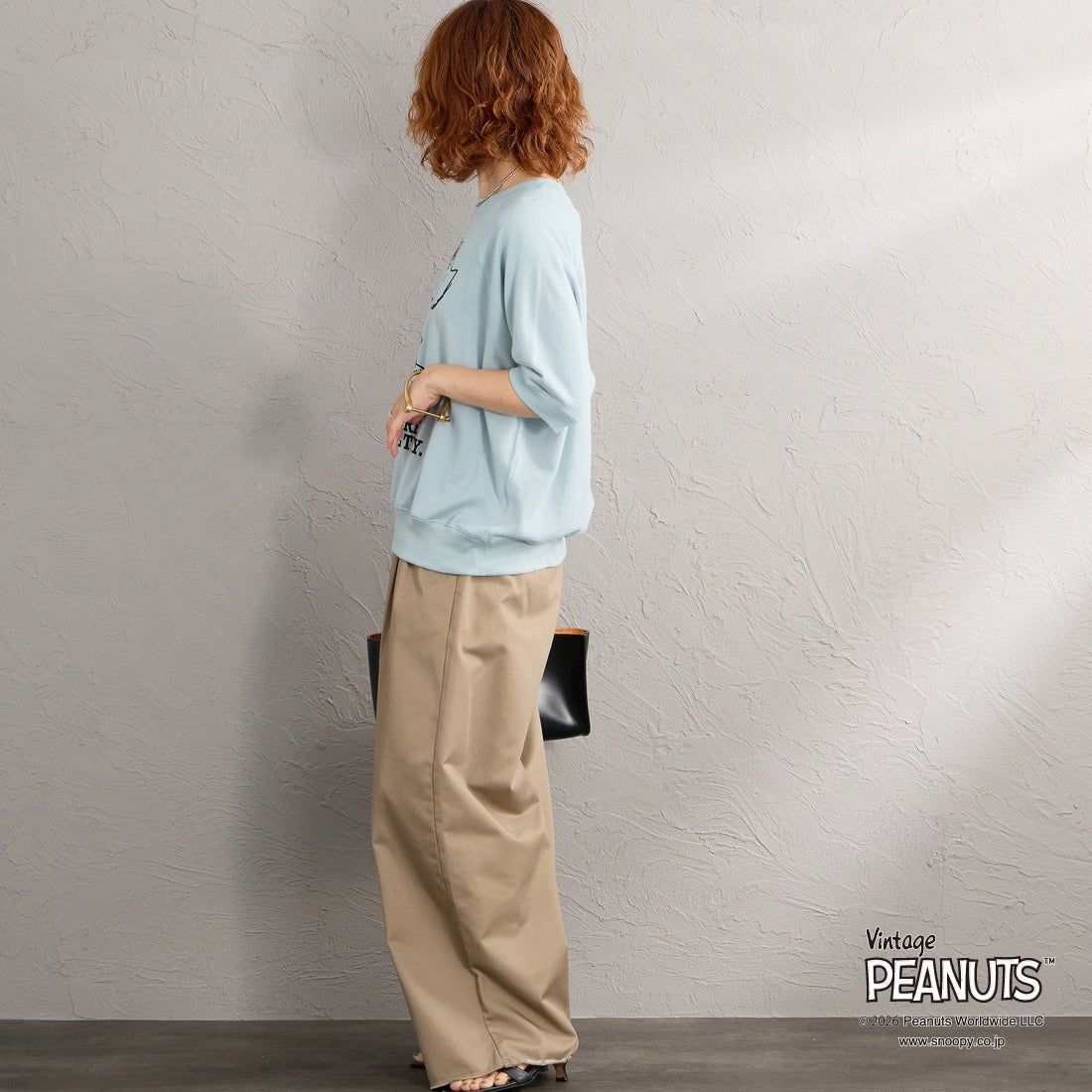 THE SHINZONE [ザ シンゾーン] PEANUTS ハーフスリーブスウェット [26MMSCU17] 81 L.BLUE &&モデル身長：158cm 着用サイズ：F0&&
