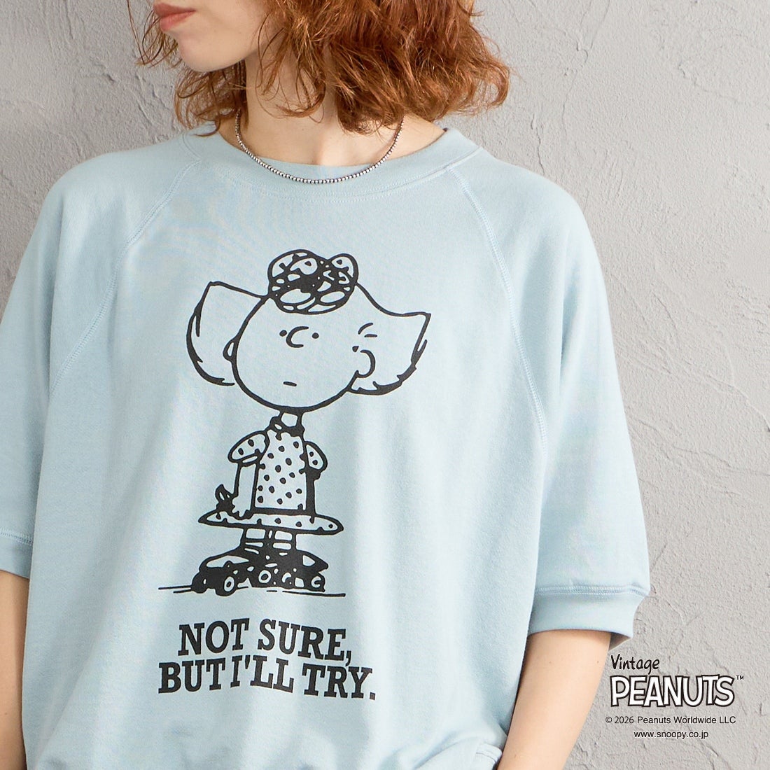 THE SHINZONE [ザ シンゾーン] PEANUTS ハーフスリーブスウェット [26MMSCU17] 81 L.BLUE &&モデル身長：158cm 着用サイズ：F0&&