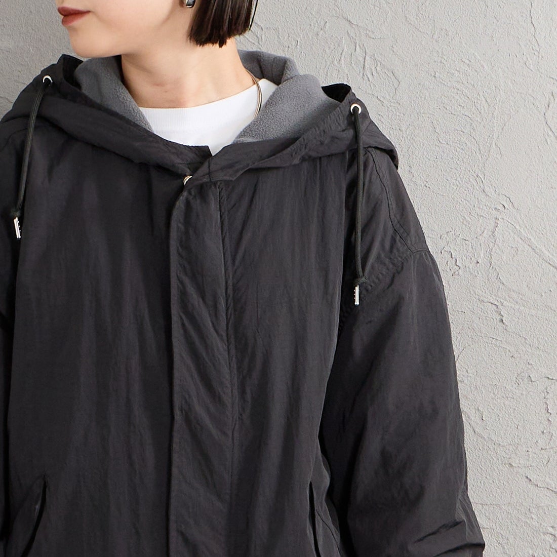 MILITARY [ミリタリー] 別注 裏フリース ショート丈モッズジャケット [1010-26789000-JF] 01 BLACK &&モデル身長：150cm 着用サイズ：M&&