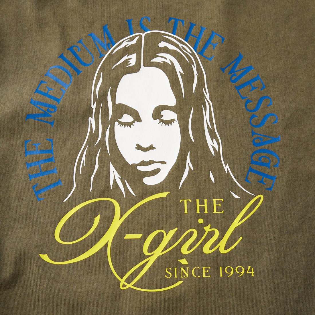X-girl [エックスガール] フェイデッド トリカラーフェイスショートスリーブTシャツ [105262011033] OLIVE